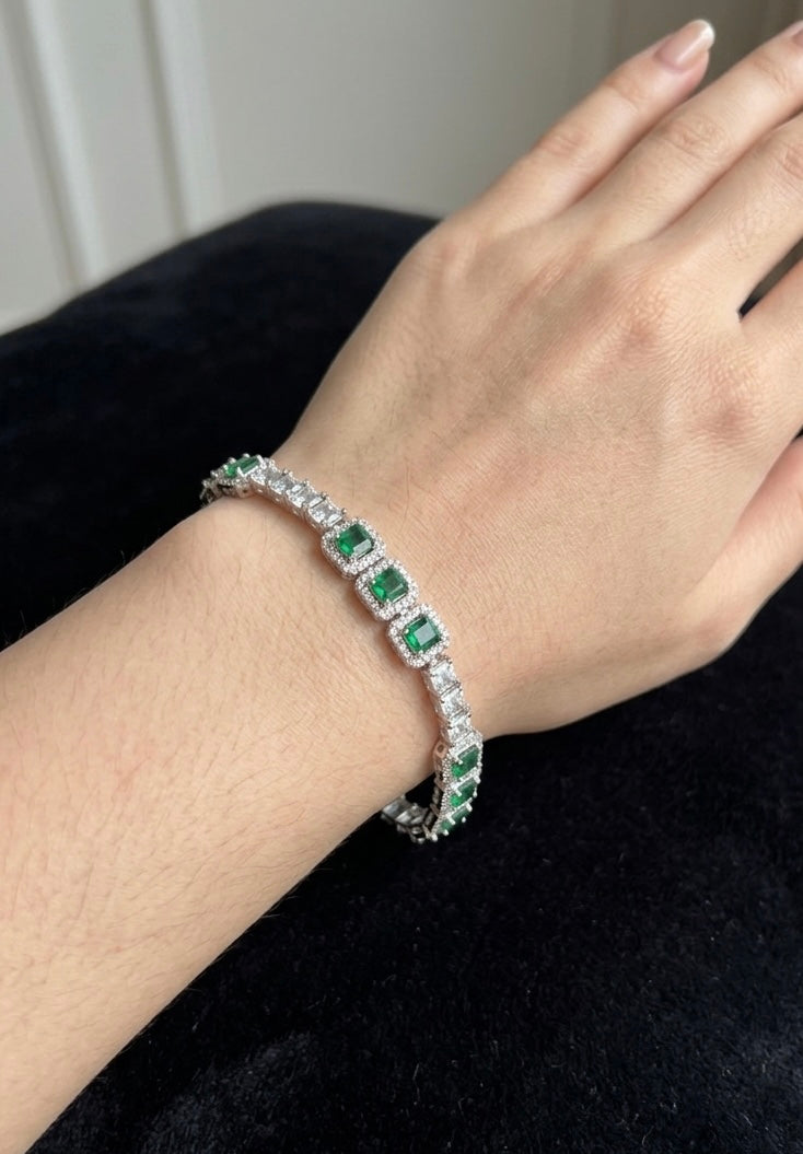 925 Silver Emerald Look Tennis Bracelet – Rhodium Plated Women’s Bracelet