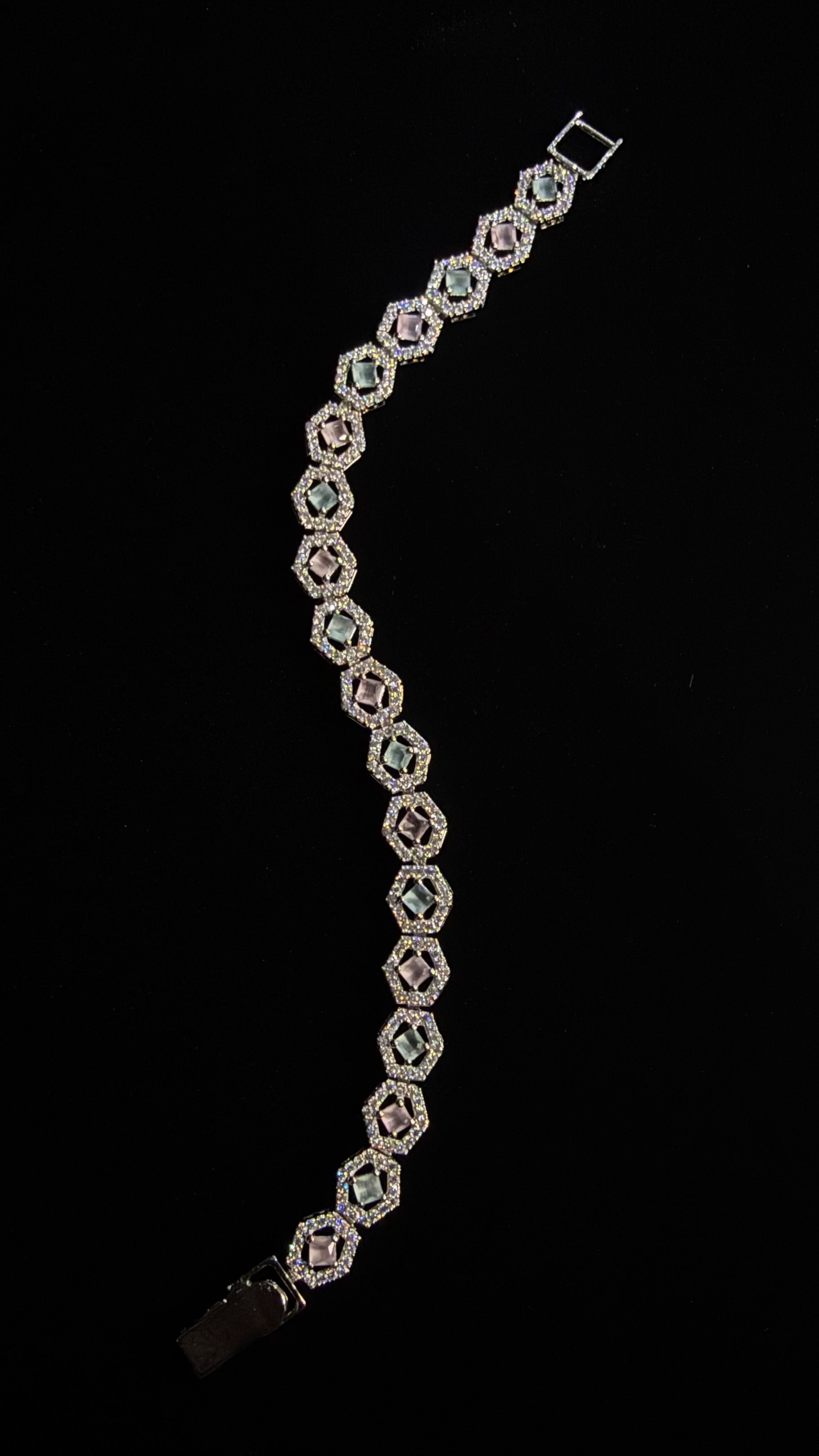 925 Silver Multi Stone Hexagon Bracelet – CZ Women’s Bracelet