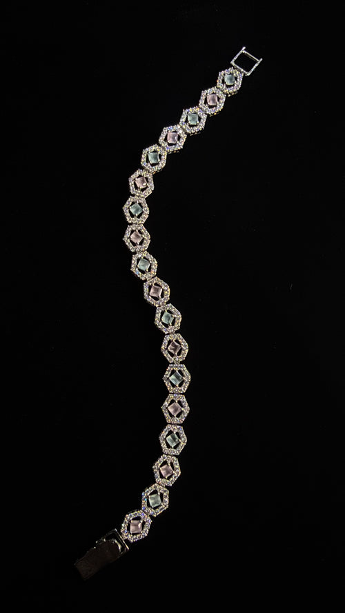 925 Silver Multi Stone Hexagon Bracelet – CZ Women’s Bracelet