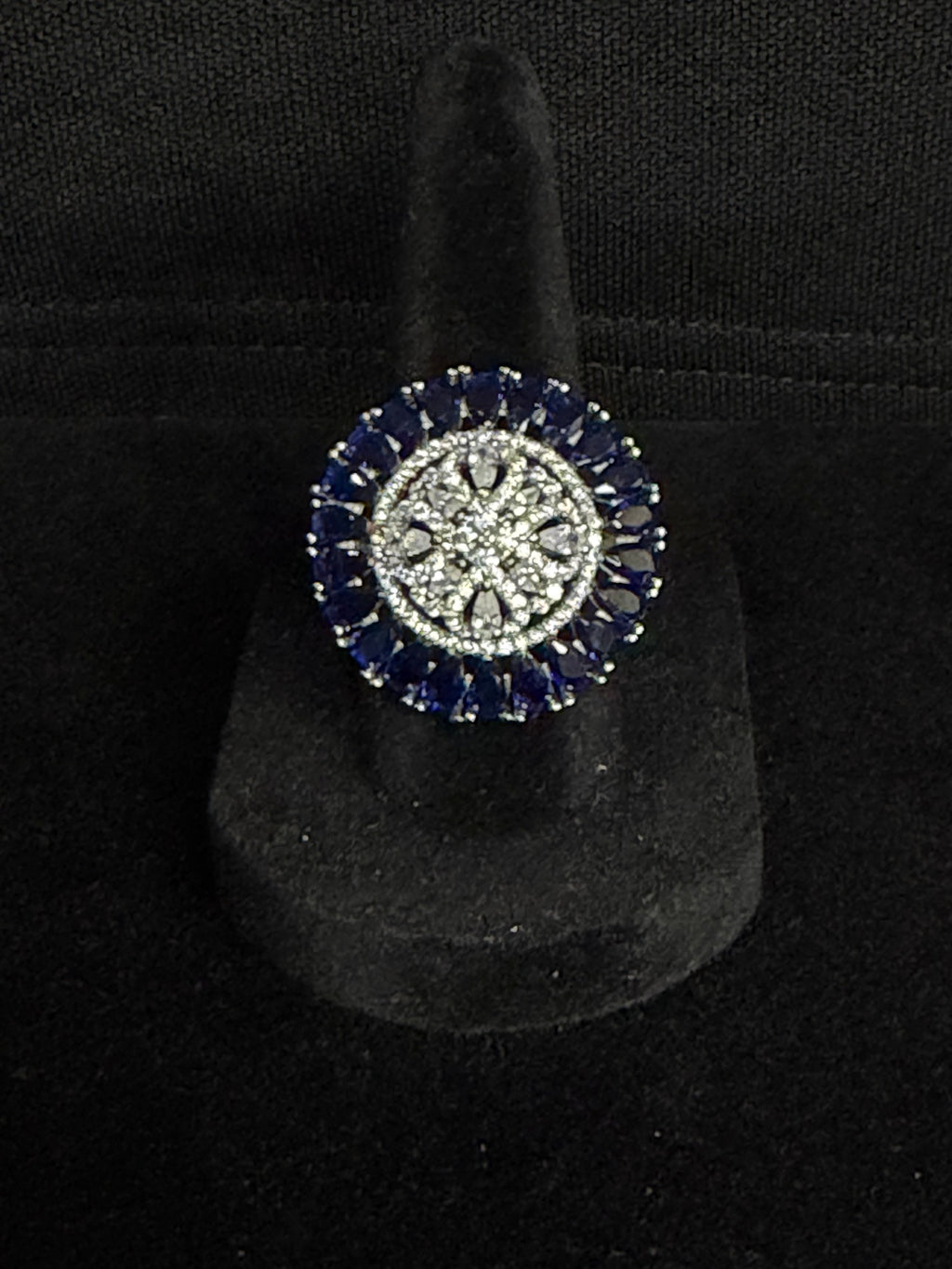 Royal Blue Halo Ring in 925 Silver (Size-8)