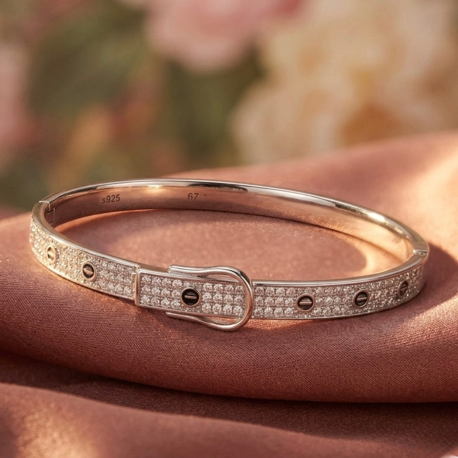 925 Silver Cartier Style CZ Belt Bracelet for Women