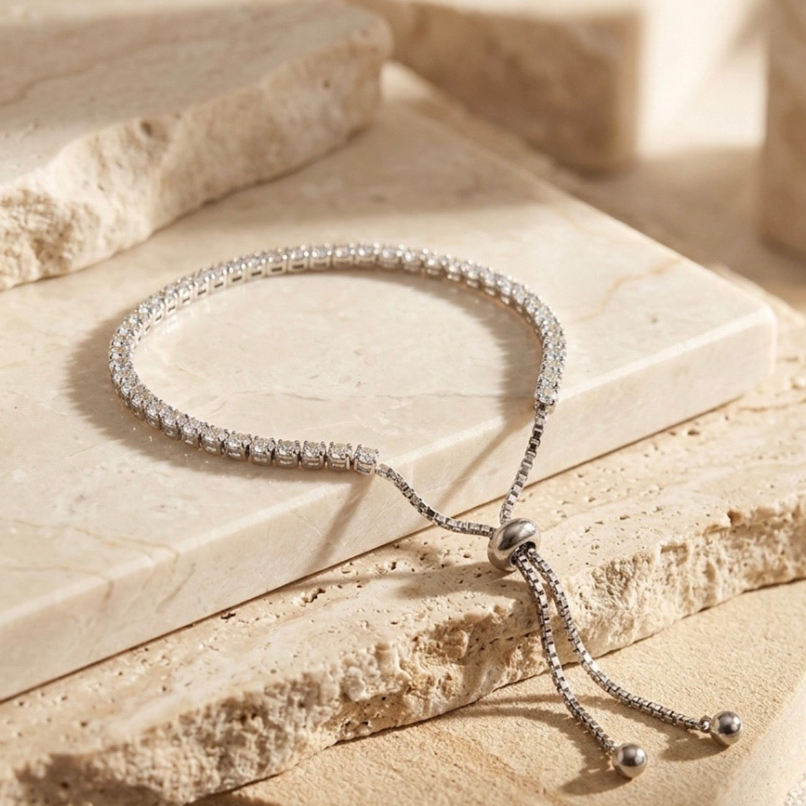 925 Silver Single Row Adjustable Tennis Bracelet