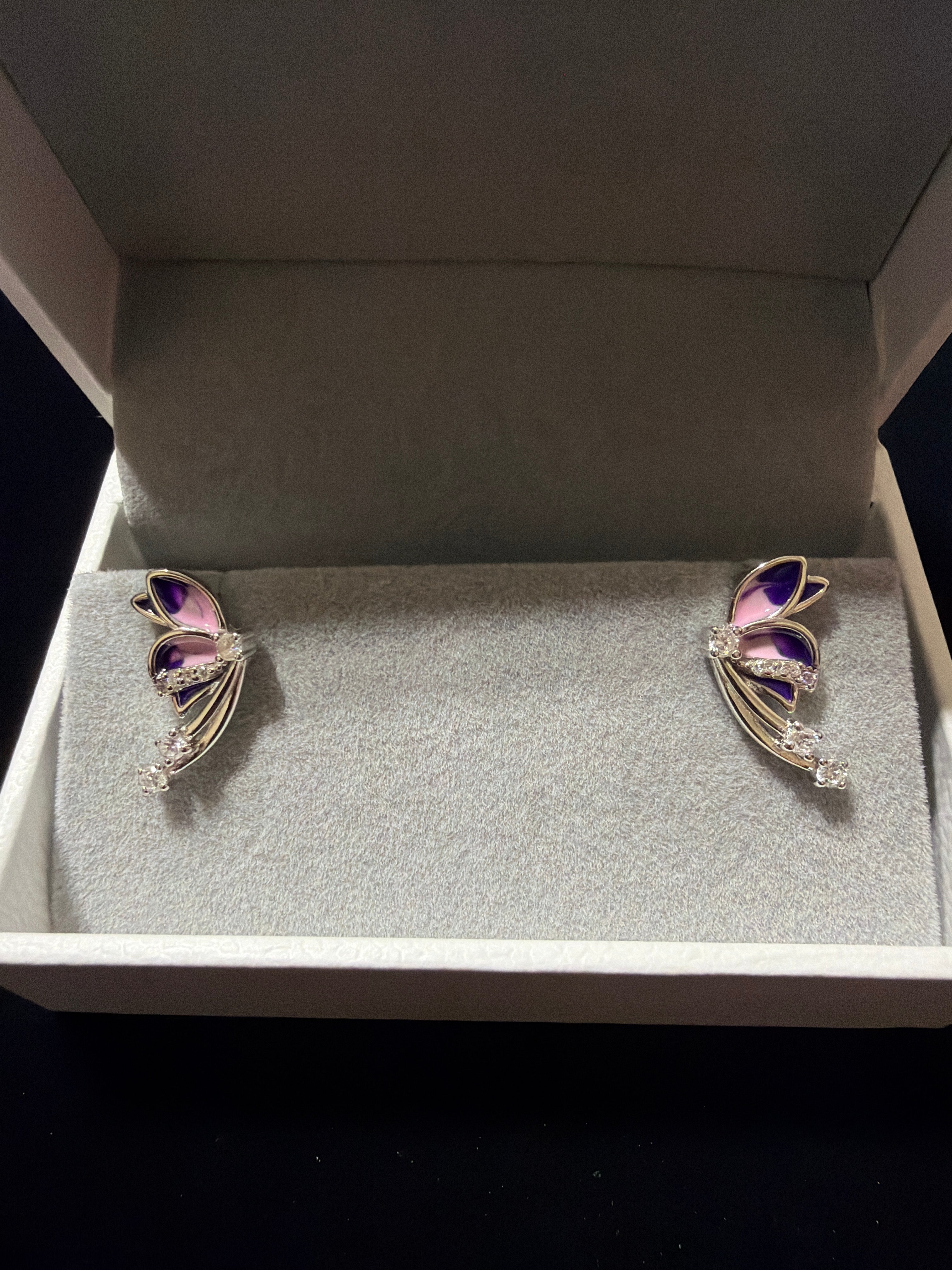 Butterfly Enamel Earrings in 925 Silver