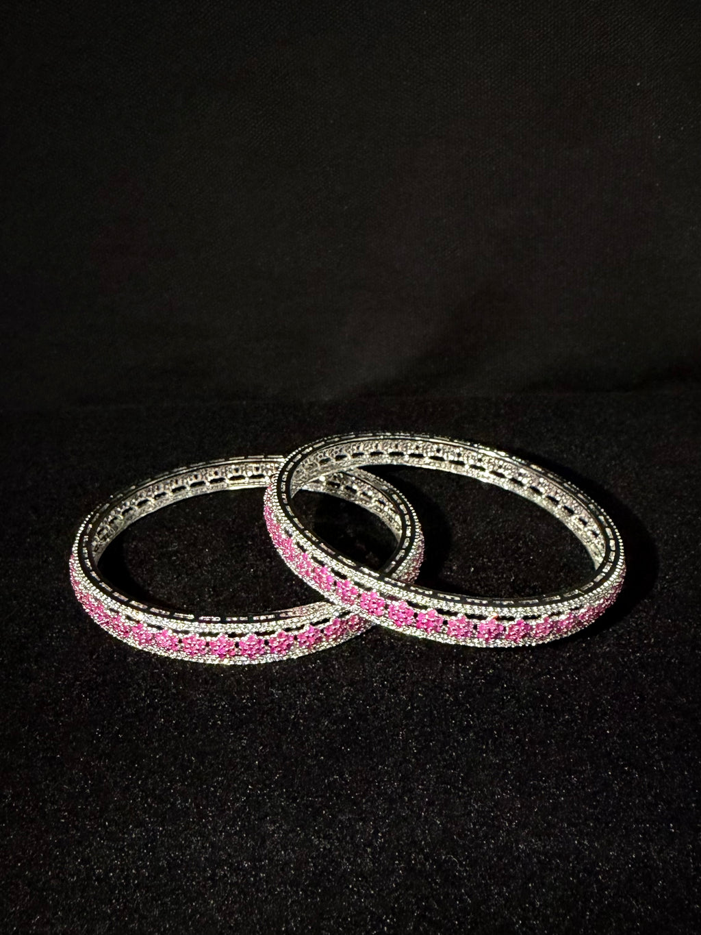 925 Silver Pink Stone Women’s Bangles Set