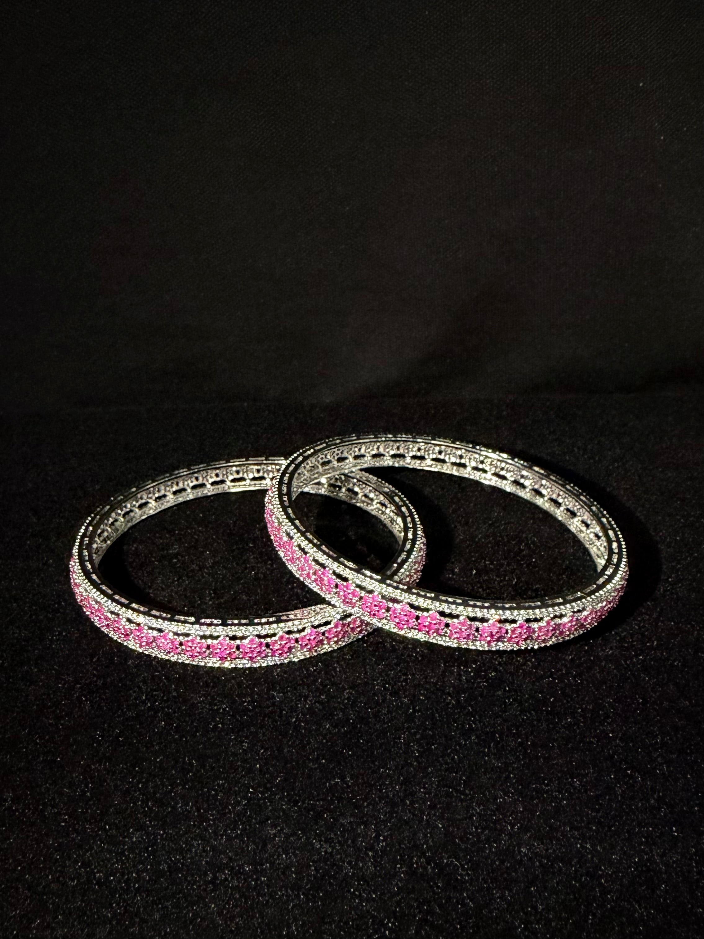 925 Silver Pink Stone Women’s Bangles Set