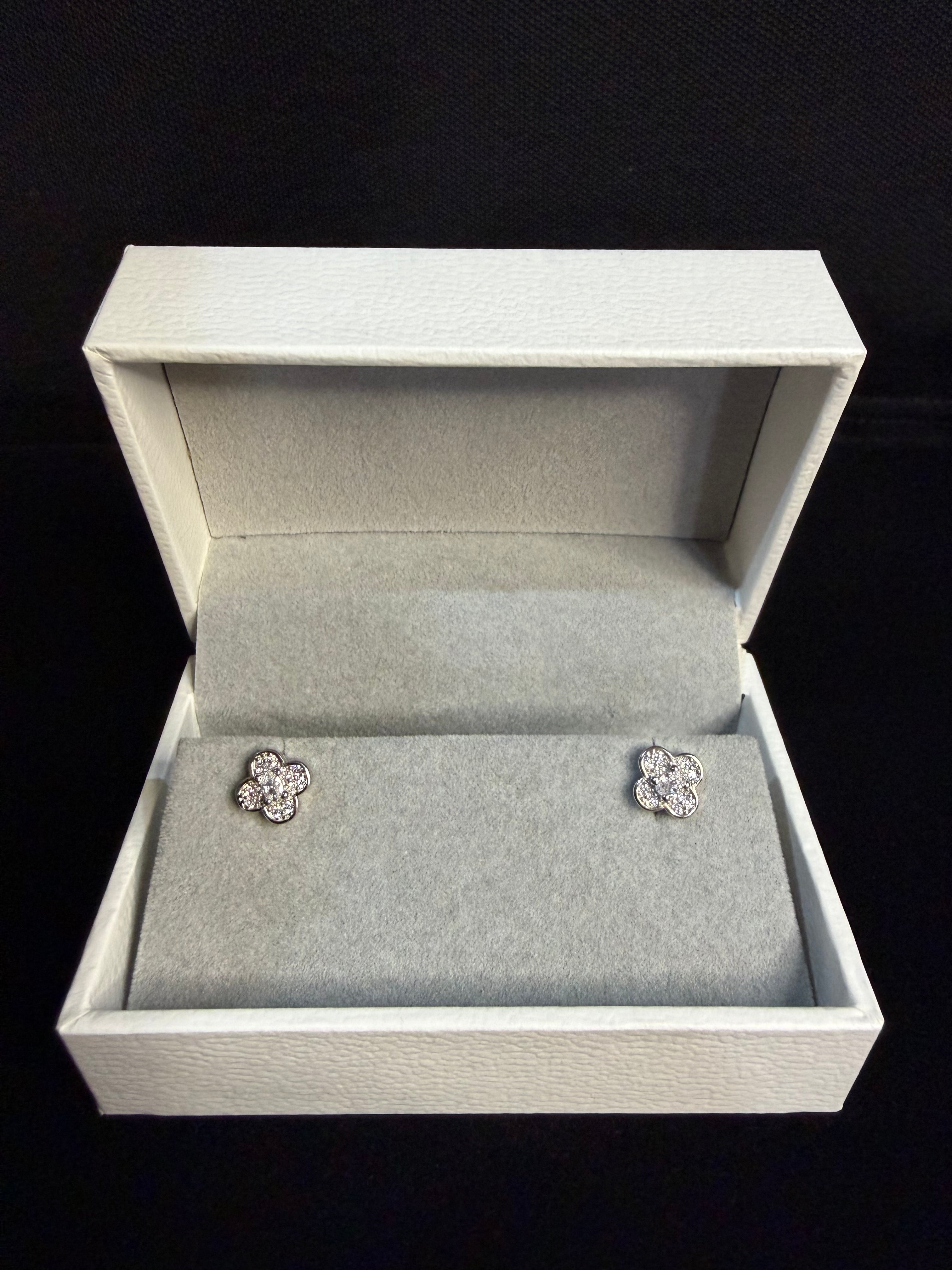 Clover Flower 925 Silver Earrings with CZ Stones