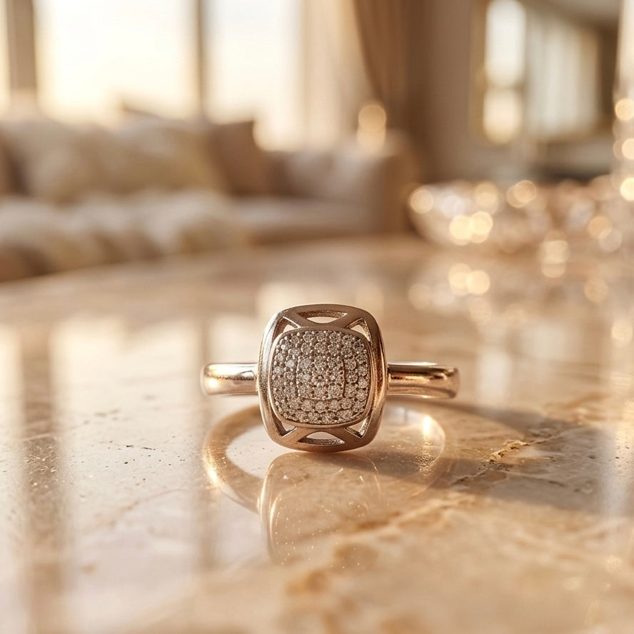 Cushion Halo Ring in 925 Silver with CZ Stones (Size-7)