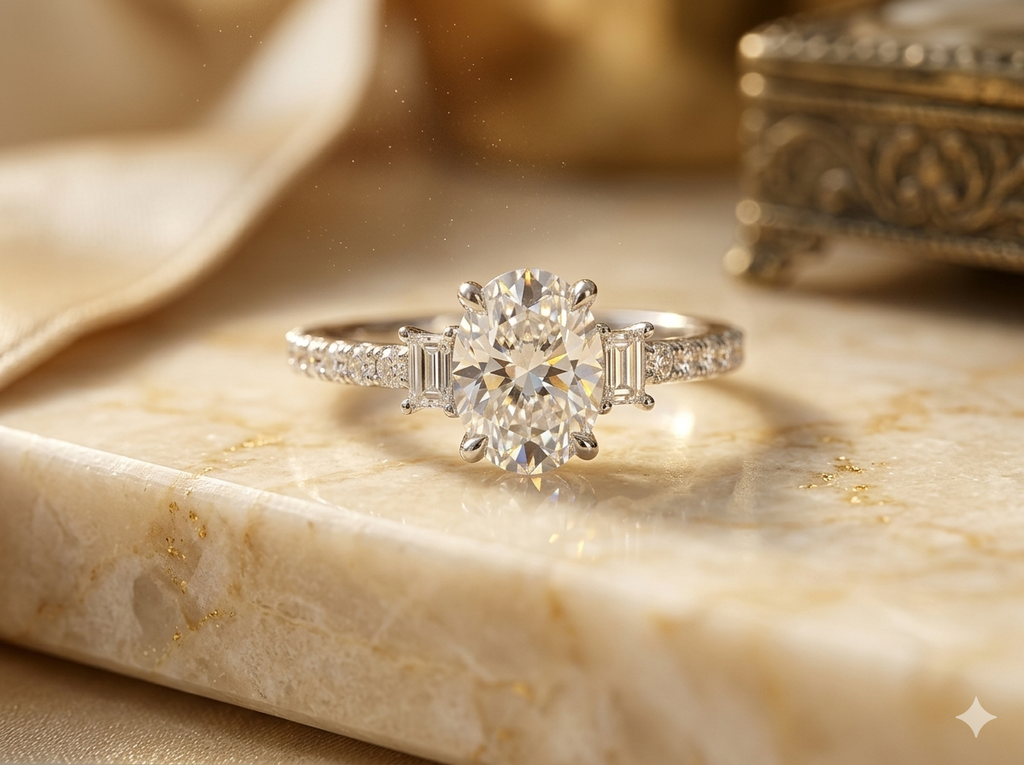 925 Silver VVS Moissanite Oval Cut Ring (Size 8)