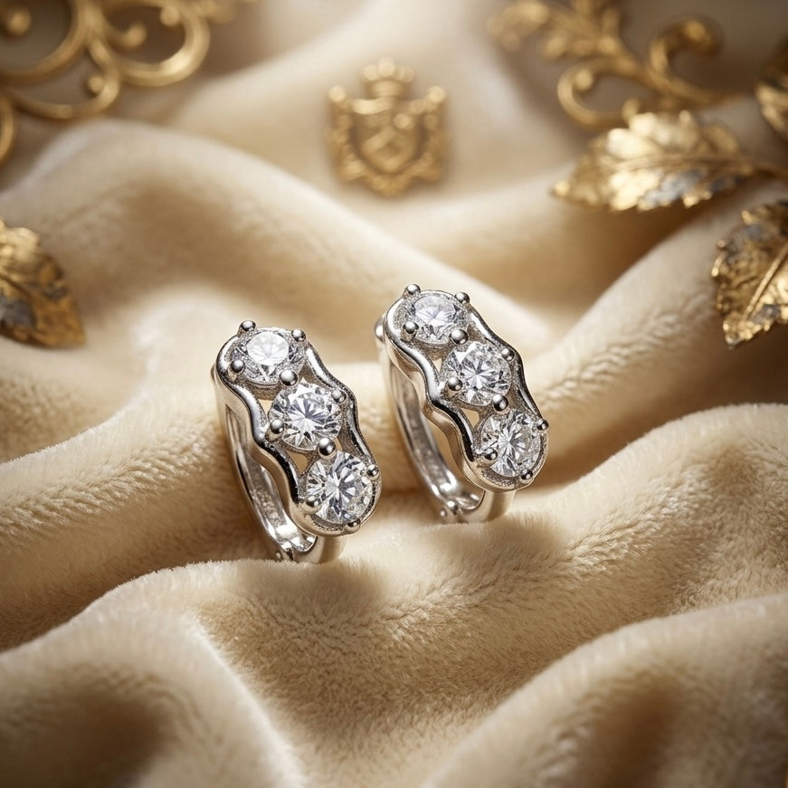Floral Cluster 925 Silver Bali Earrings with CZ Stones