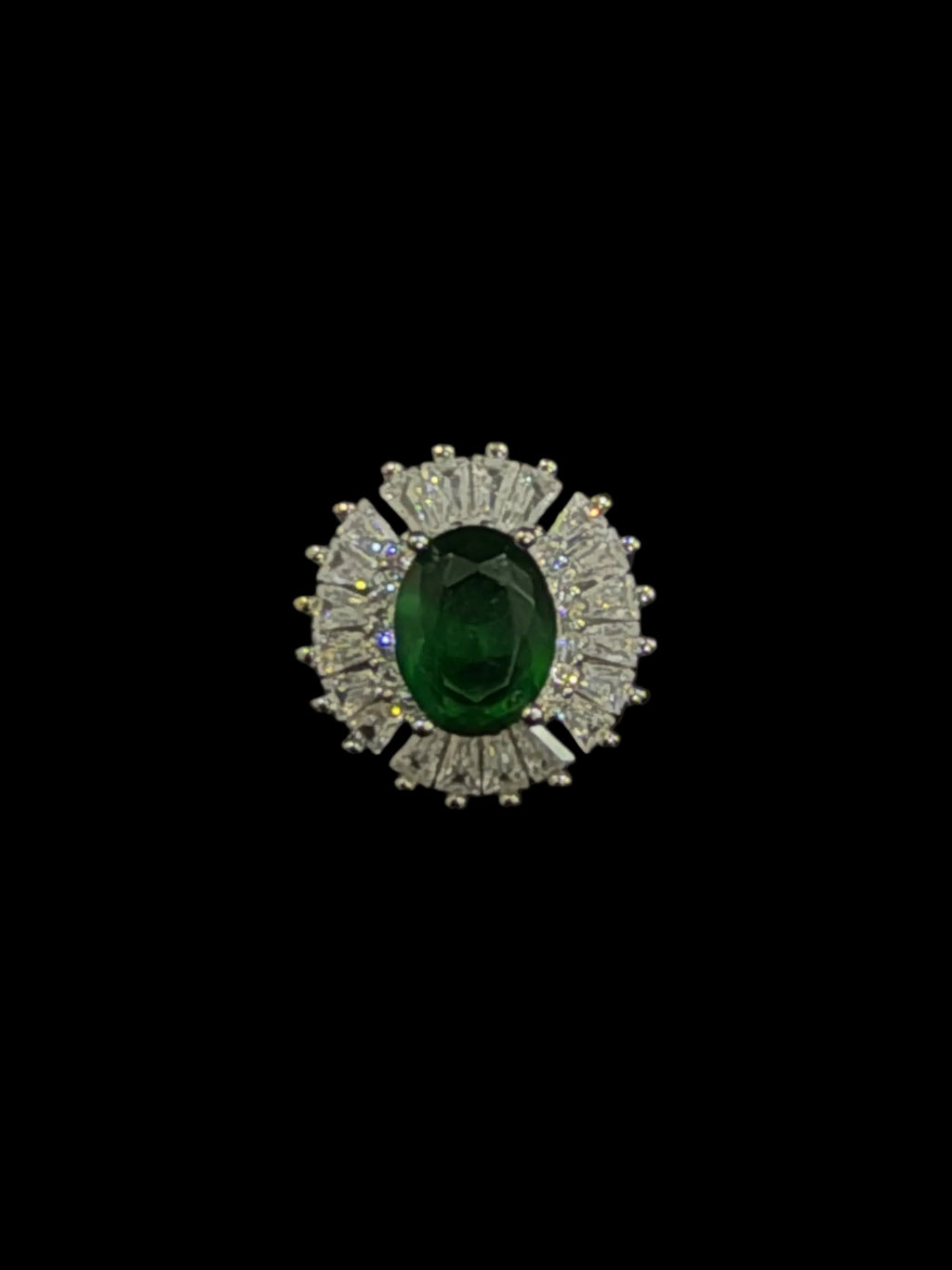 Emerald Halo Ring in 925 Silver (Size-7)