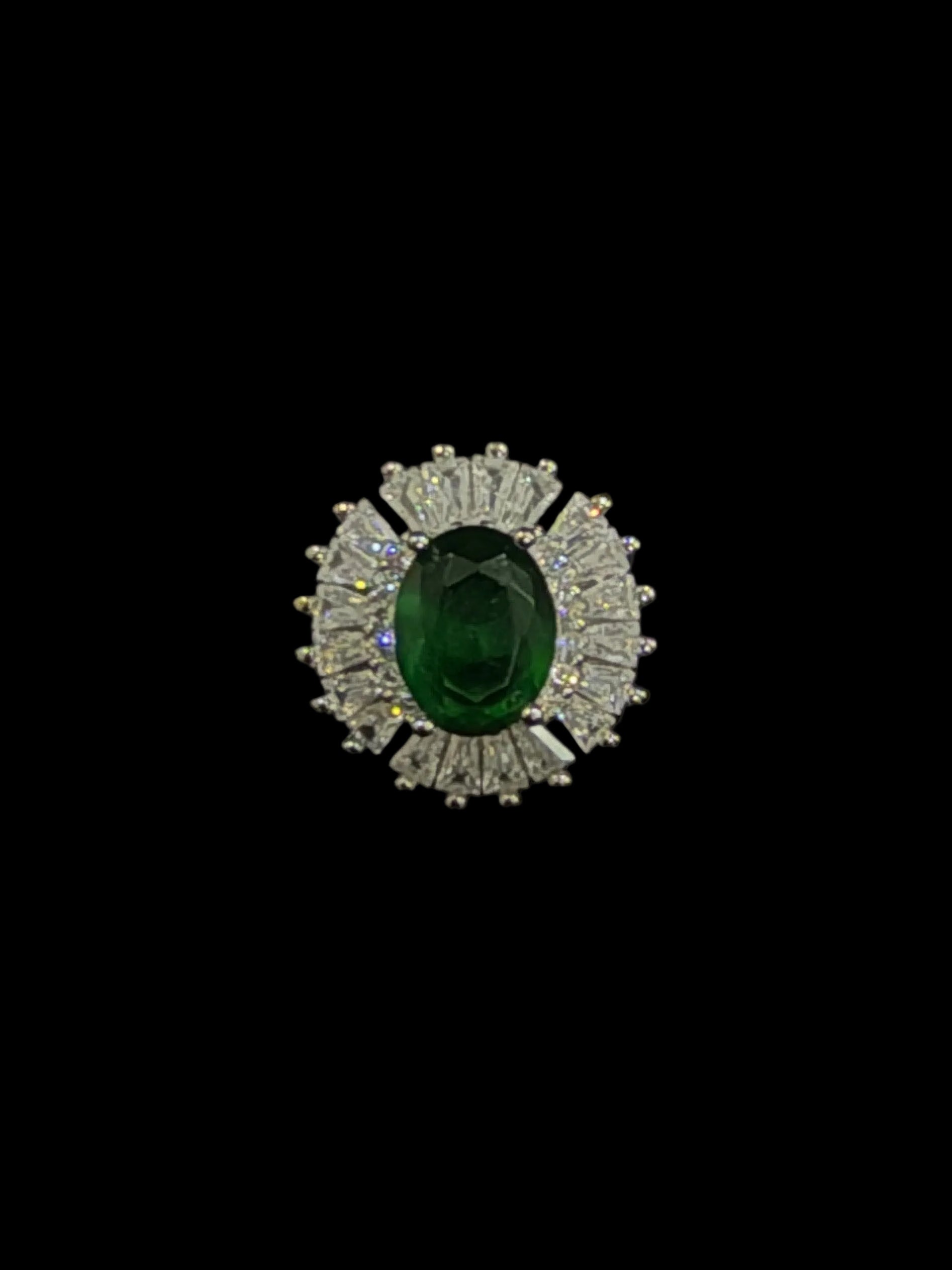 Emerald Halo Ring in 925 Silver (Size-7)