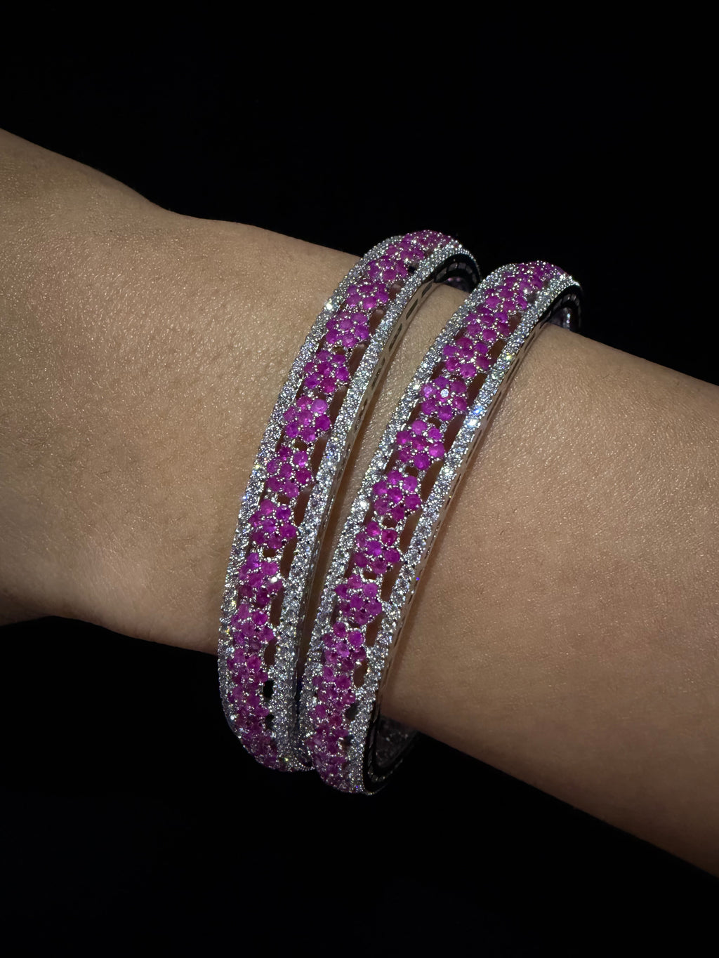 925 Silver Pink Stone Women’s Bangles Set