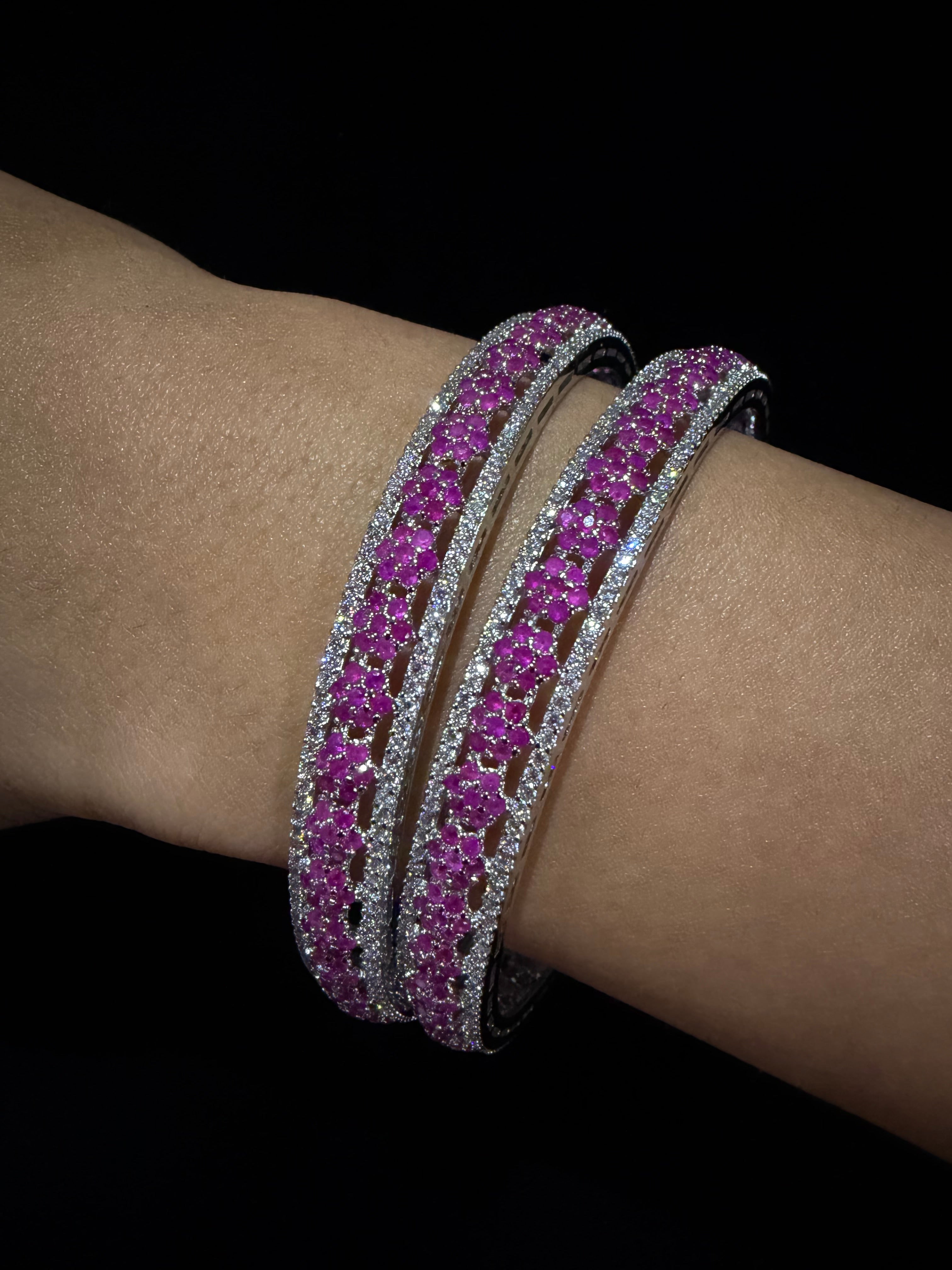 925 Silver Pink Stone Women’s Bangles Set