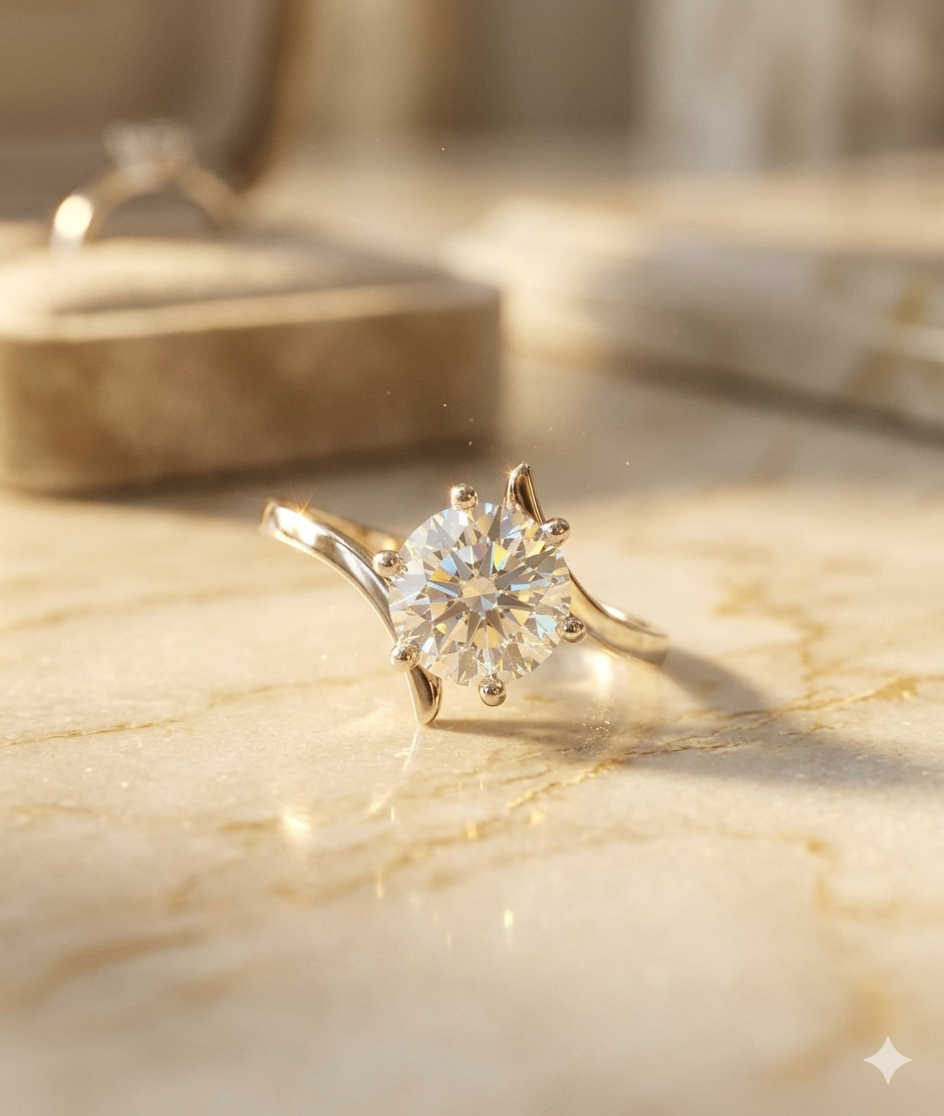 925 Silver VVS Moissanite Solitaire Ring (Size 6)