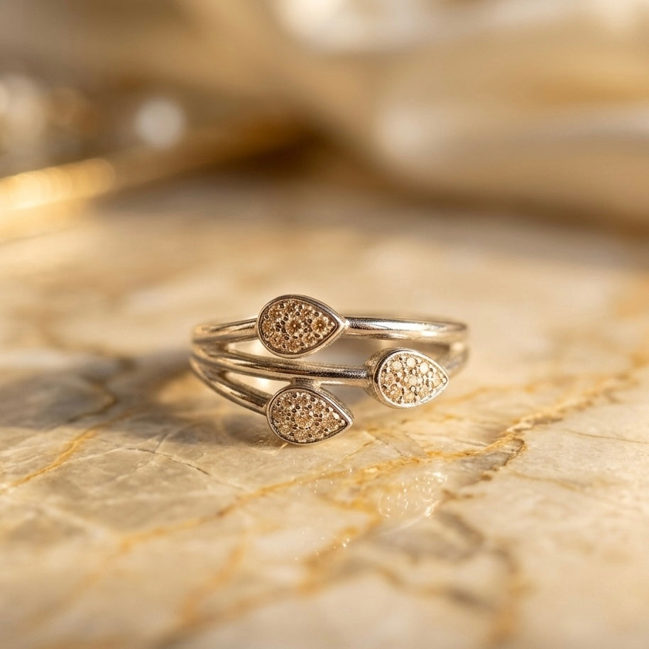 Leaf Wrap Ring in 925 Silver with CZ Stones (Size-6)