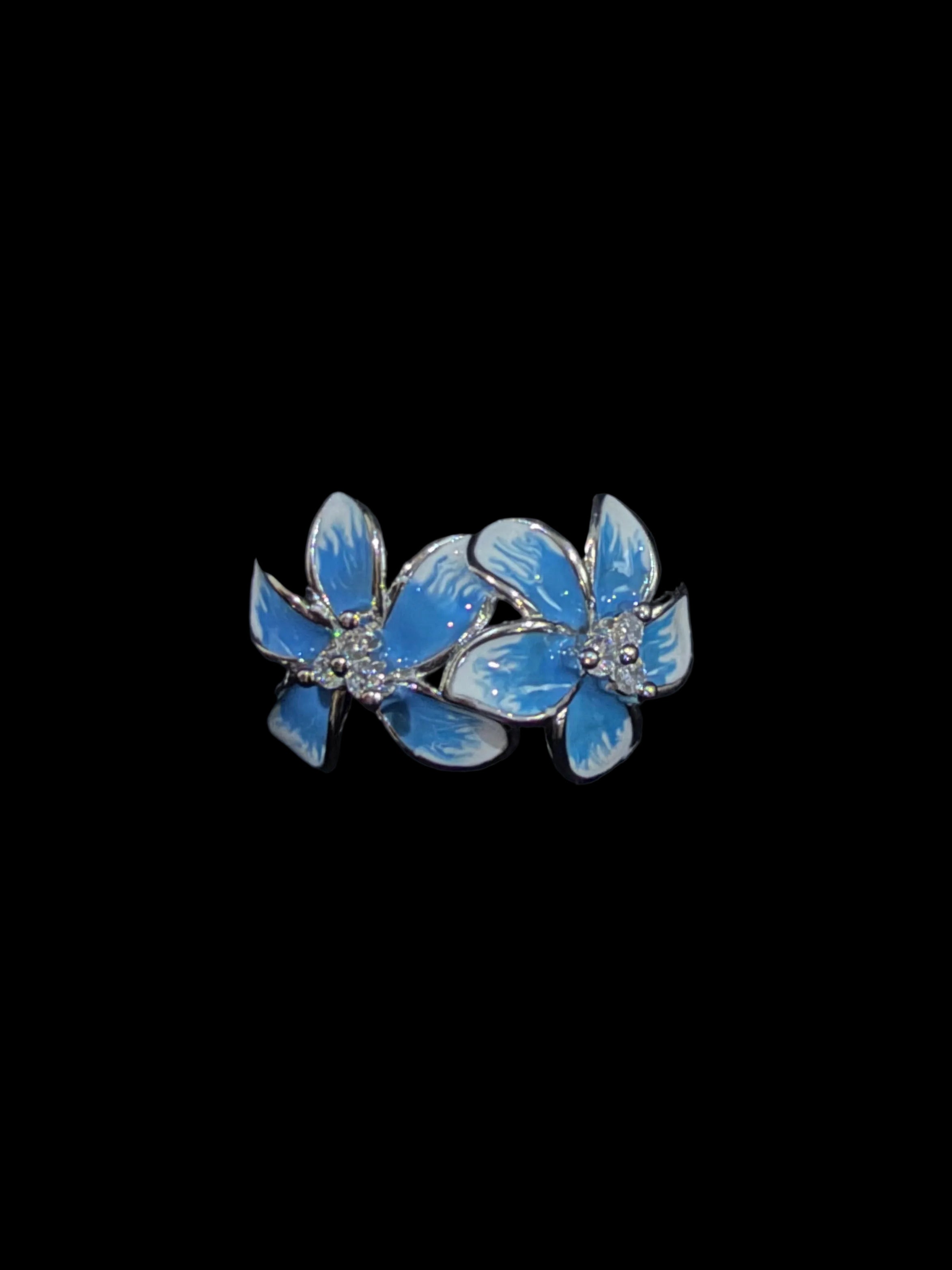 Double Blossom Floral Ring in 925 Silver (Size-8)
