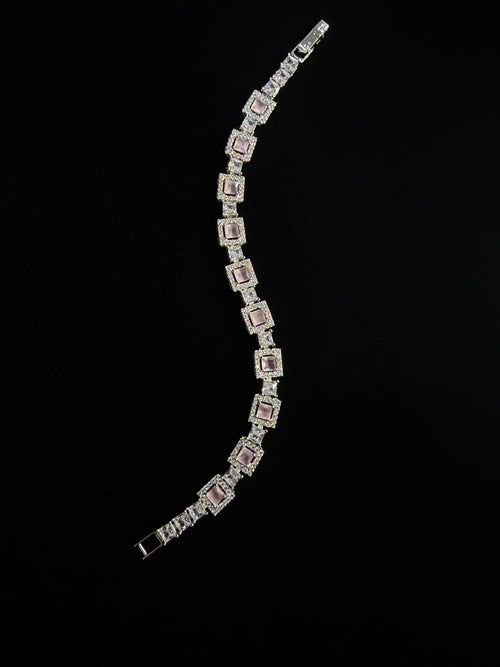 925 Silver Pink Stone Tennis Bracelet – Rhodium Plated Women’s Bracelet