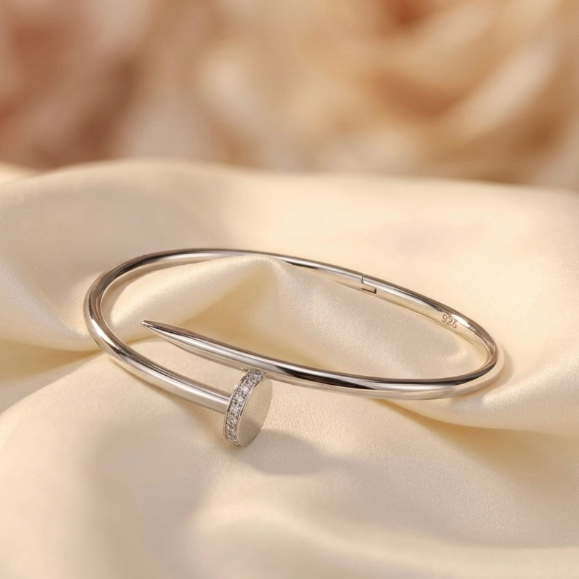 925 Silver Nail Lock Women’s Bracelet with CZ Stones