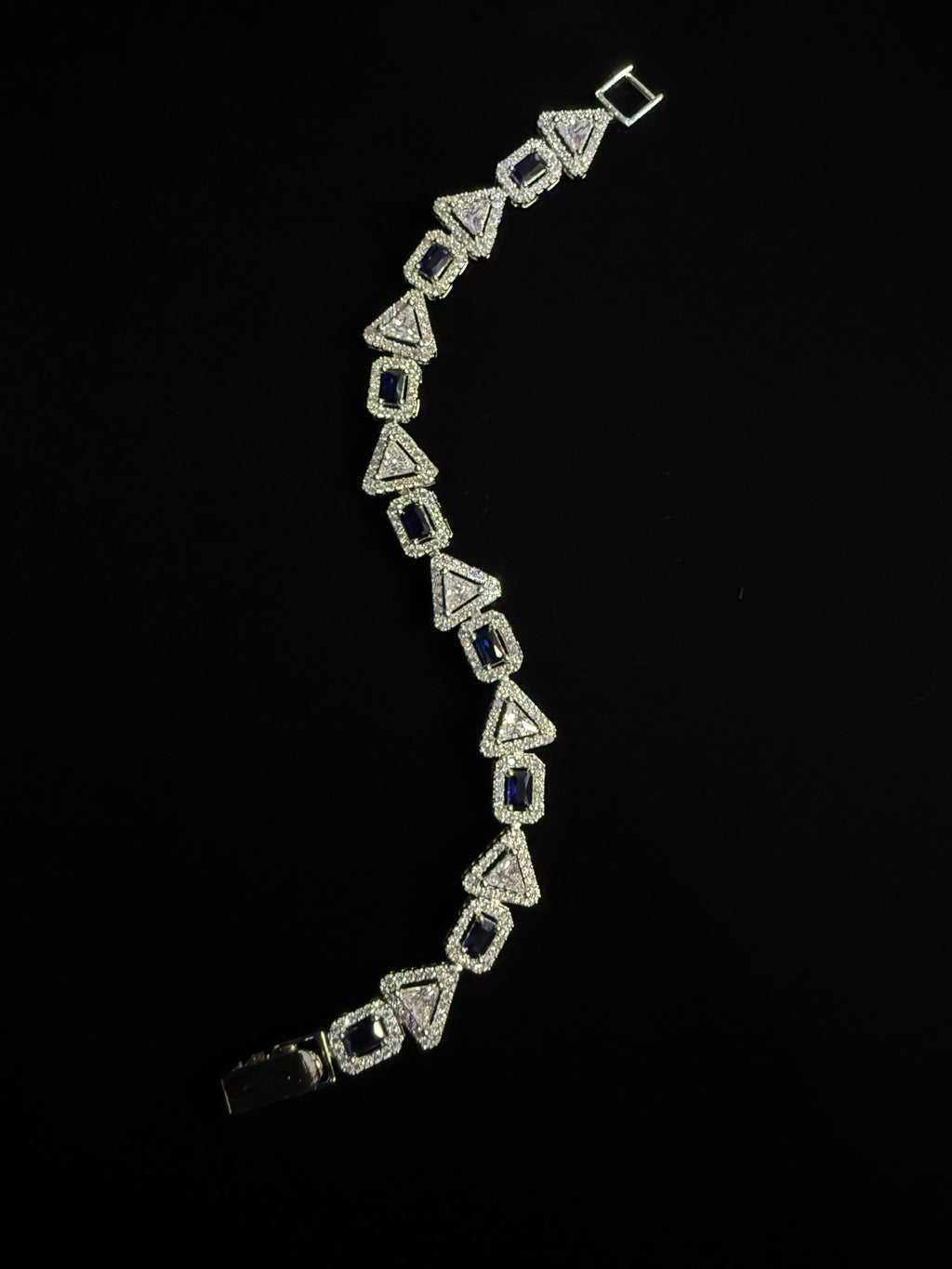 925 Silver Blue Stone Triangle Link Bracelet