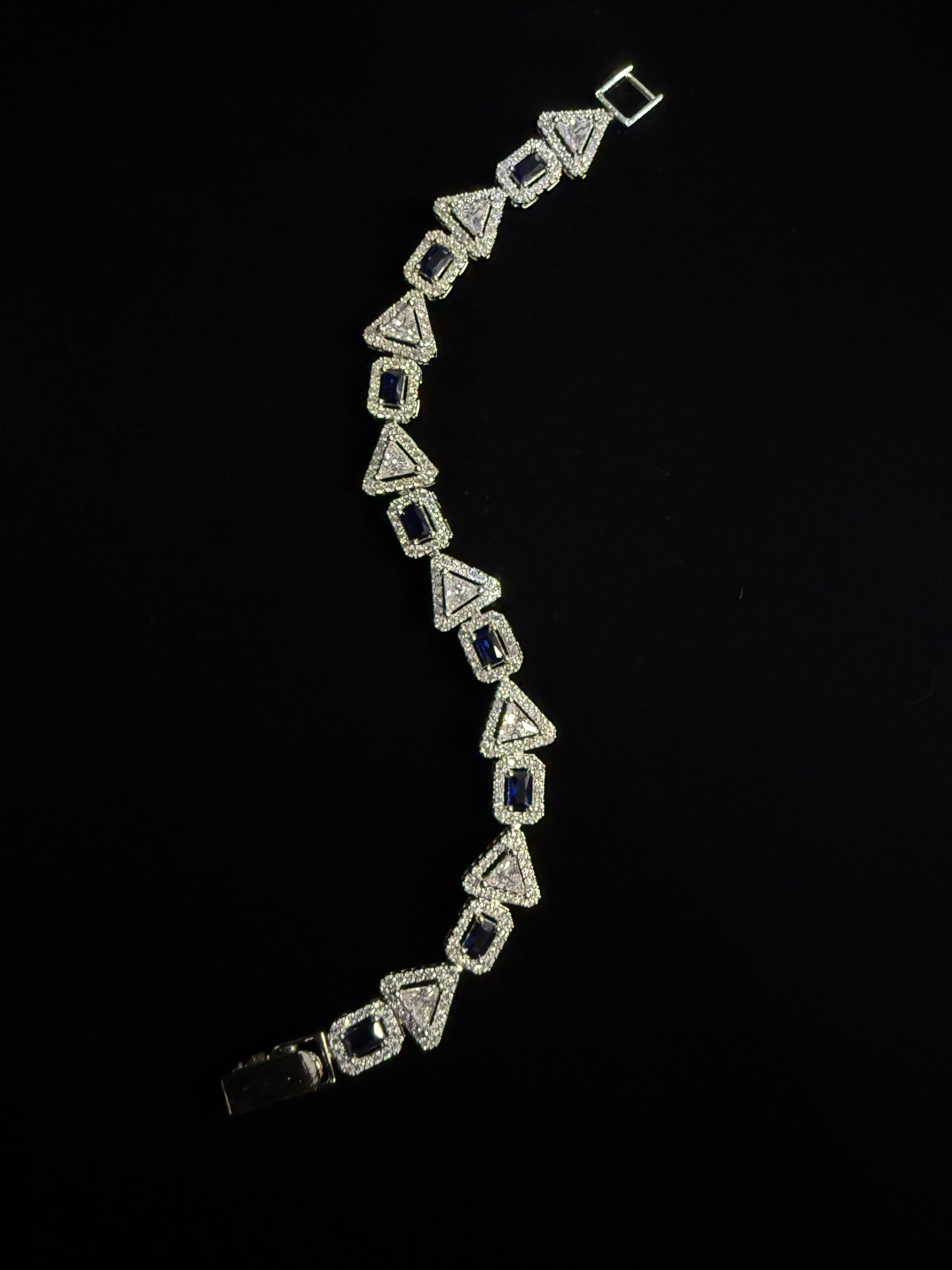 925 Silver Blue Stone Triangle Link Bracelet