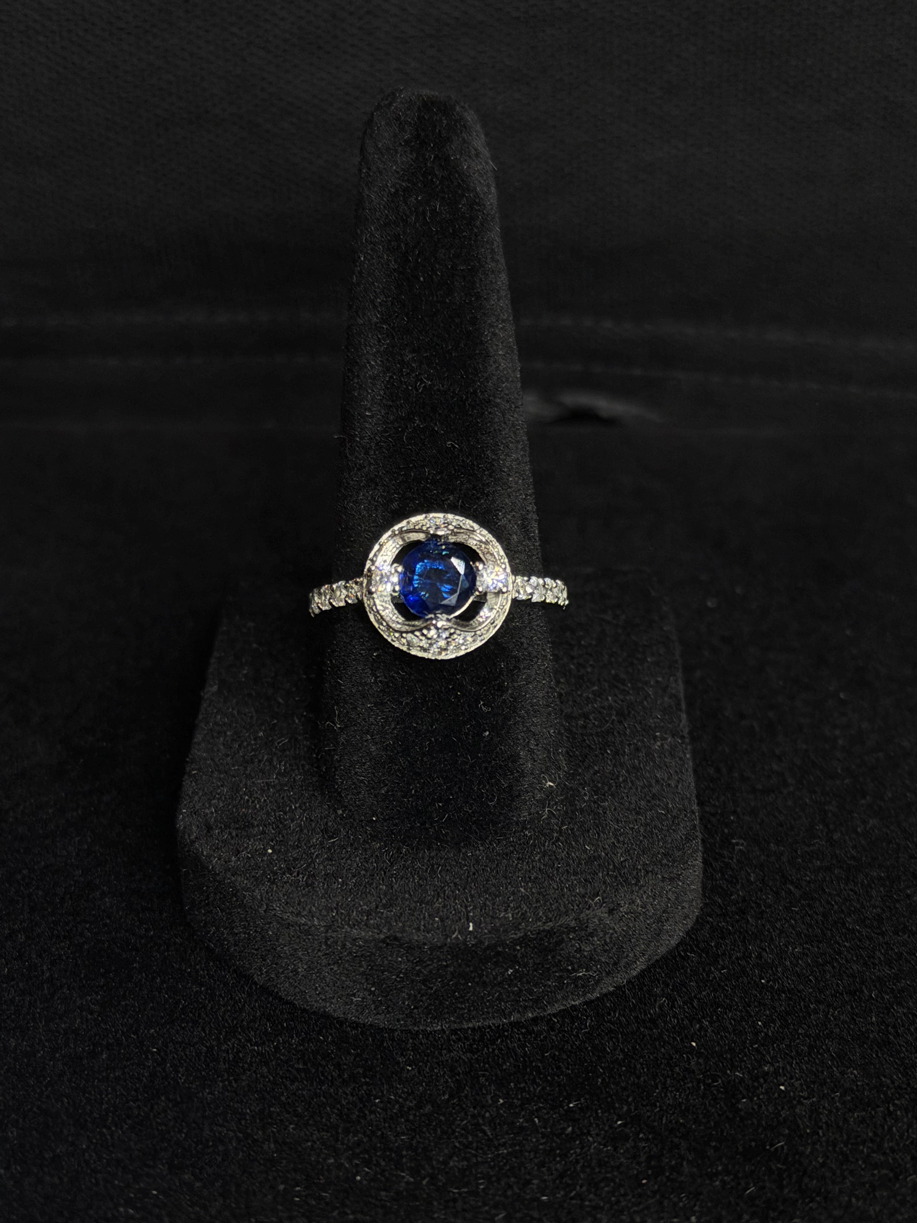 Midnight Blue Solitaire Ring in 925 Silver (Size-8)