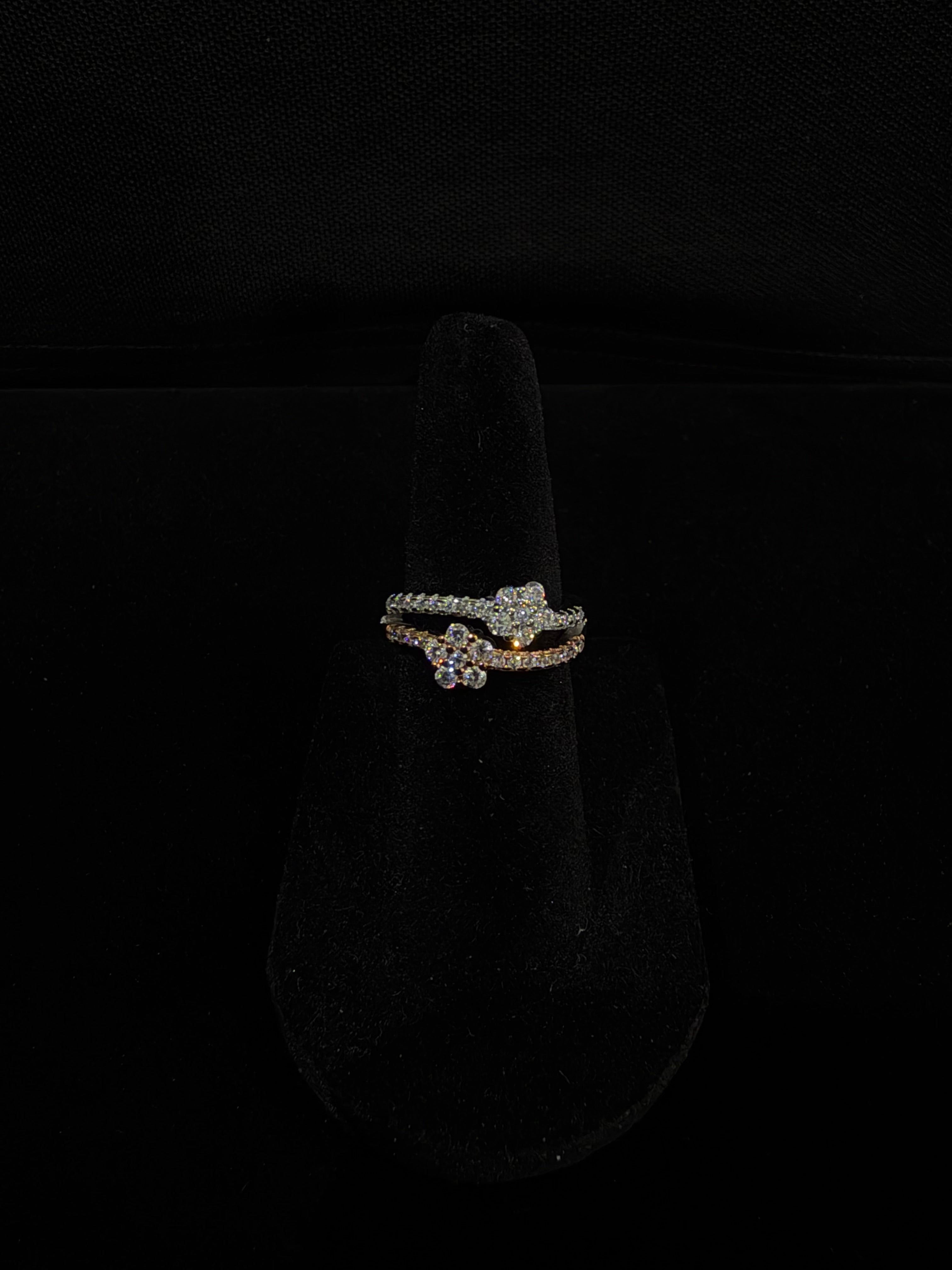 Floral Double Band Ring in 925 Silver (Size - 6)