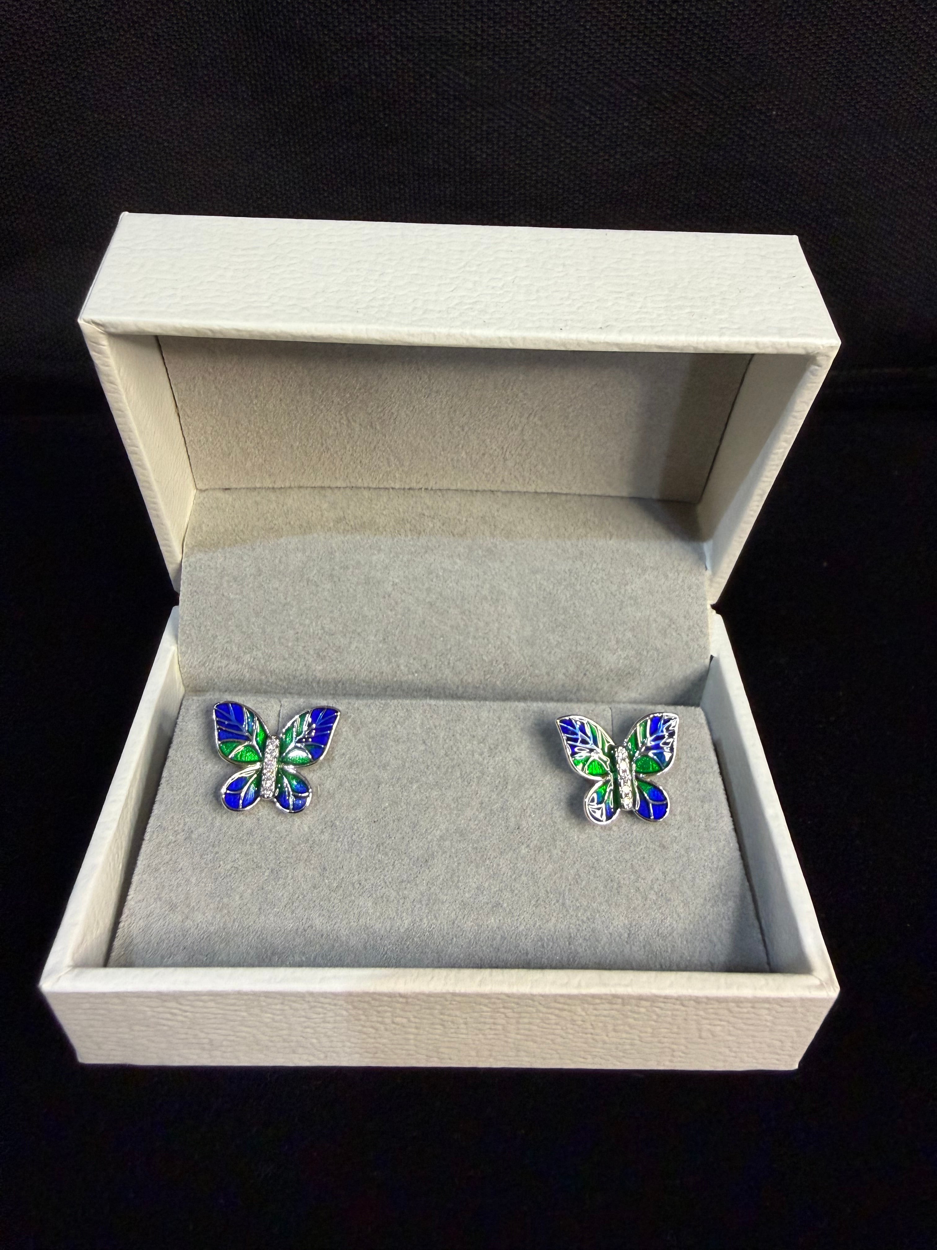 Butterfly Enamel Earrings in 925 Silver