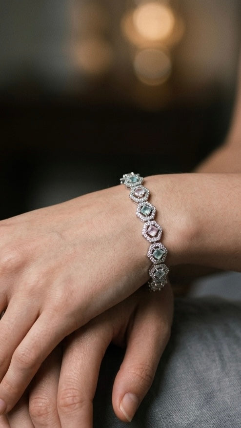 925 Silver Multi Stone Hexagon Bracelet – CZ Women’s Bracelet