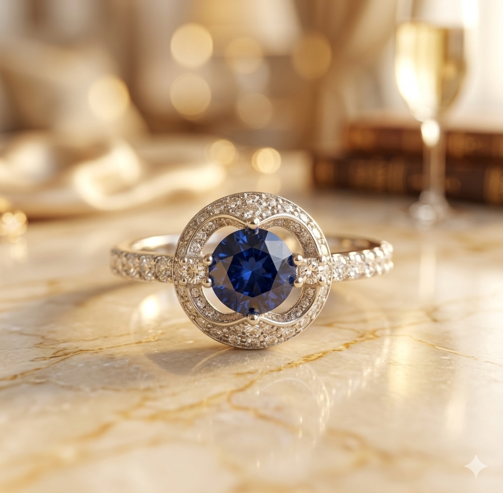 Midnight Blue Solitaire Ring in 925 Silver (Size-8)