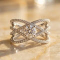 925 Silver VVS Moissanite Criss Cross Ring (Size 8)