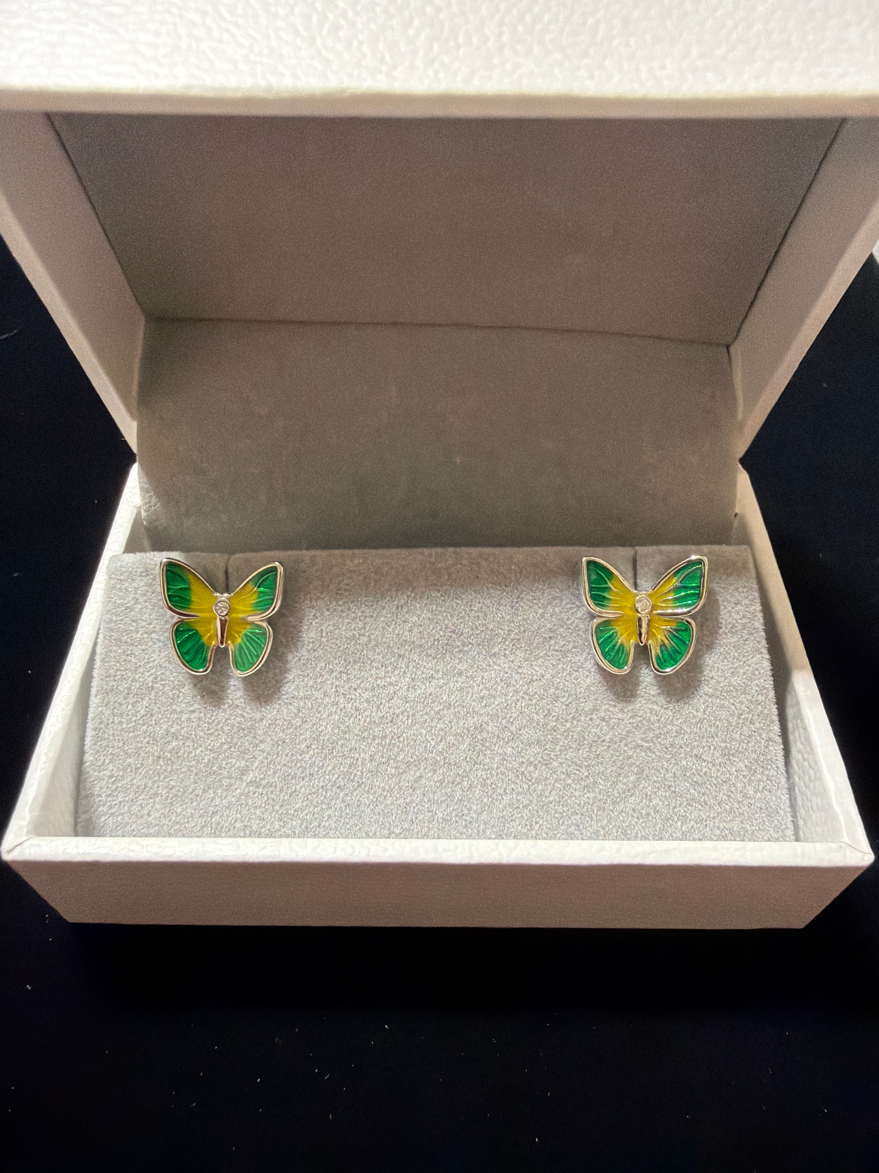 Butterfly Enamel Earrings in 925 Silver
