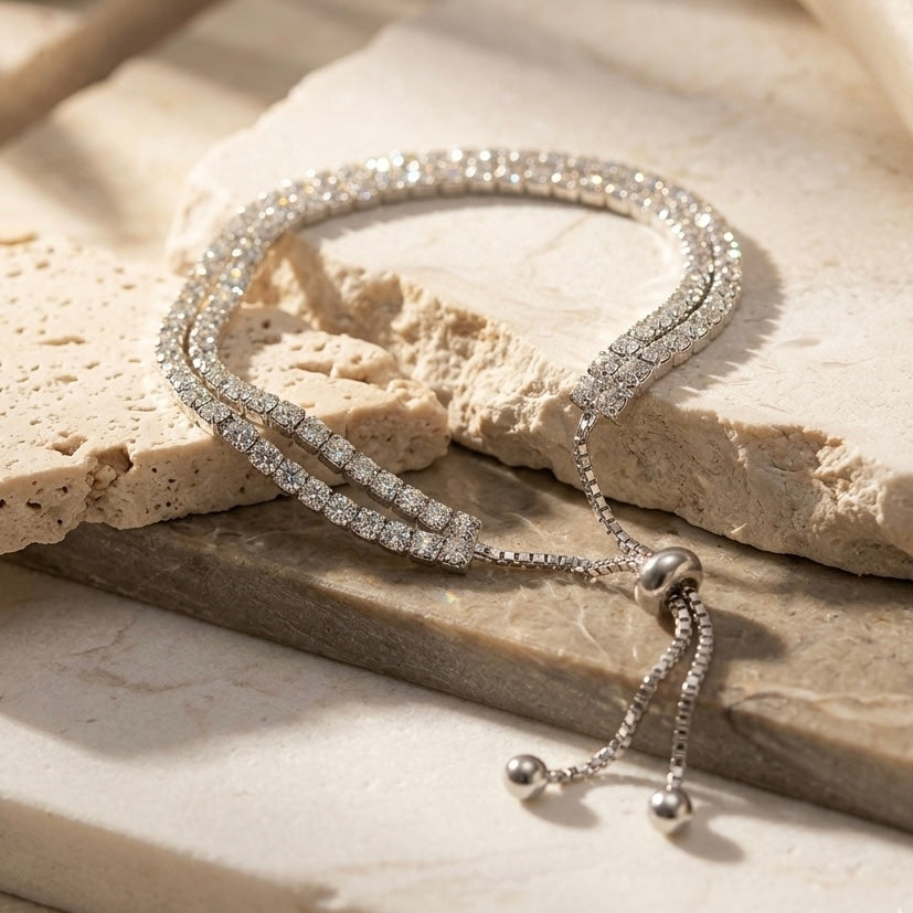 925 Silver Double Row Adjustable Tennis Bracelet
