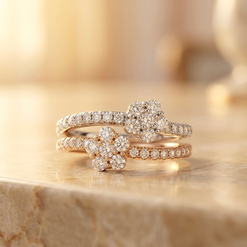 Floral Double Band Ring in 925 Silver (Size - 6)
