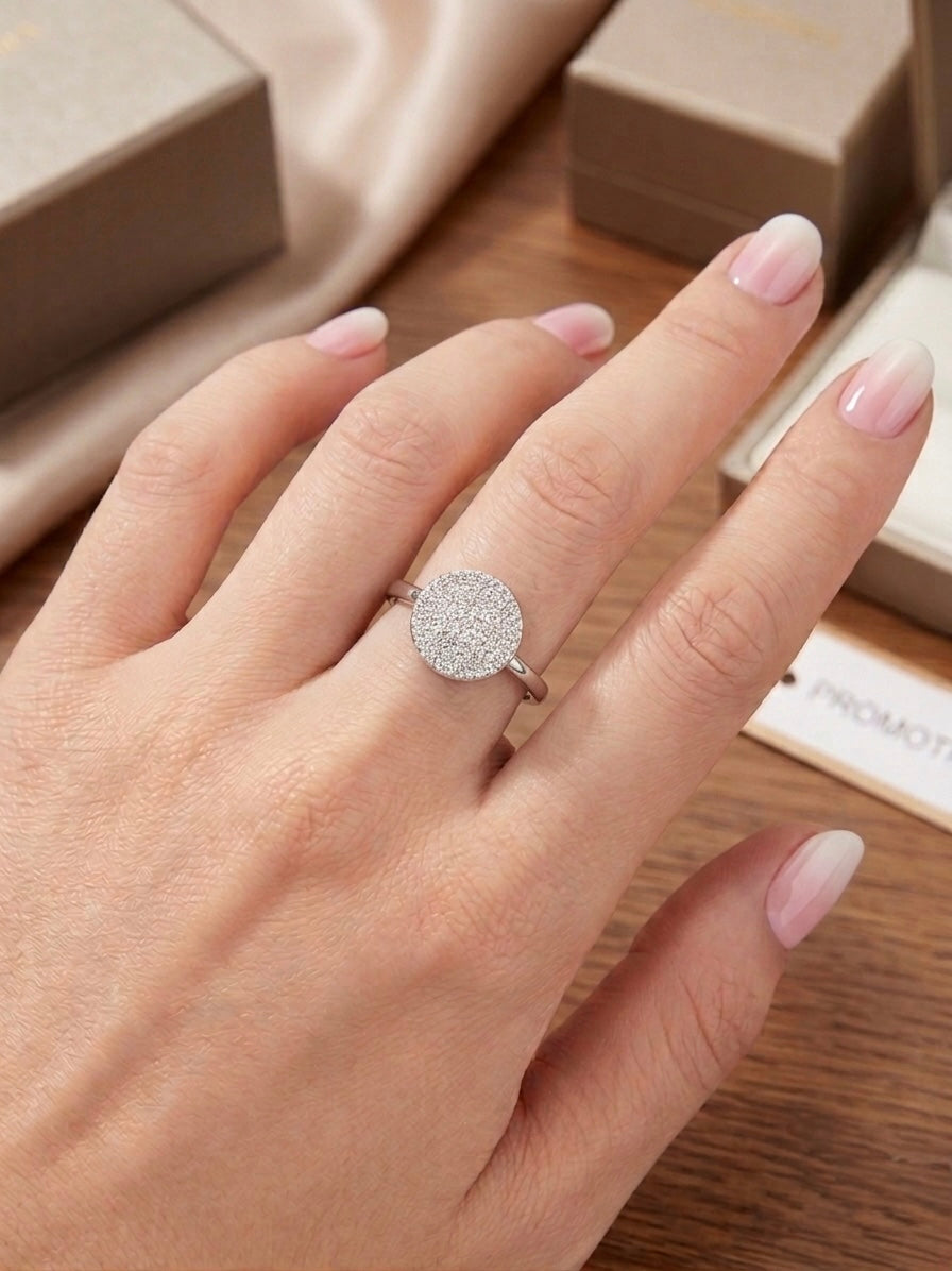 Pavé Halo Ring in 925 Silver (Size-8)