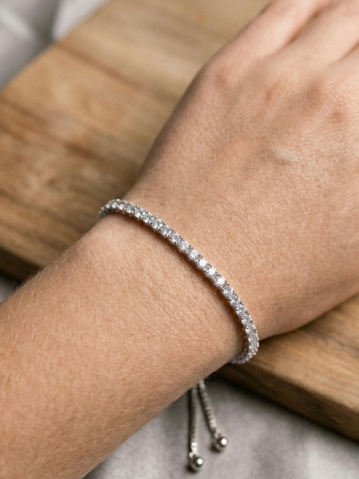 925 Silver Single Row Adjustable Tennis Bracelet