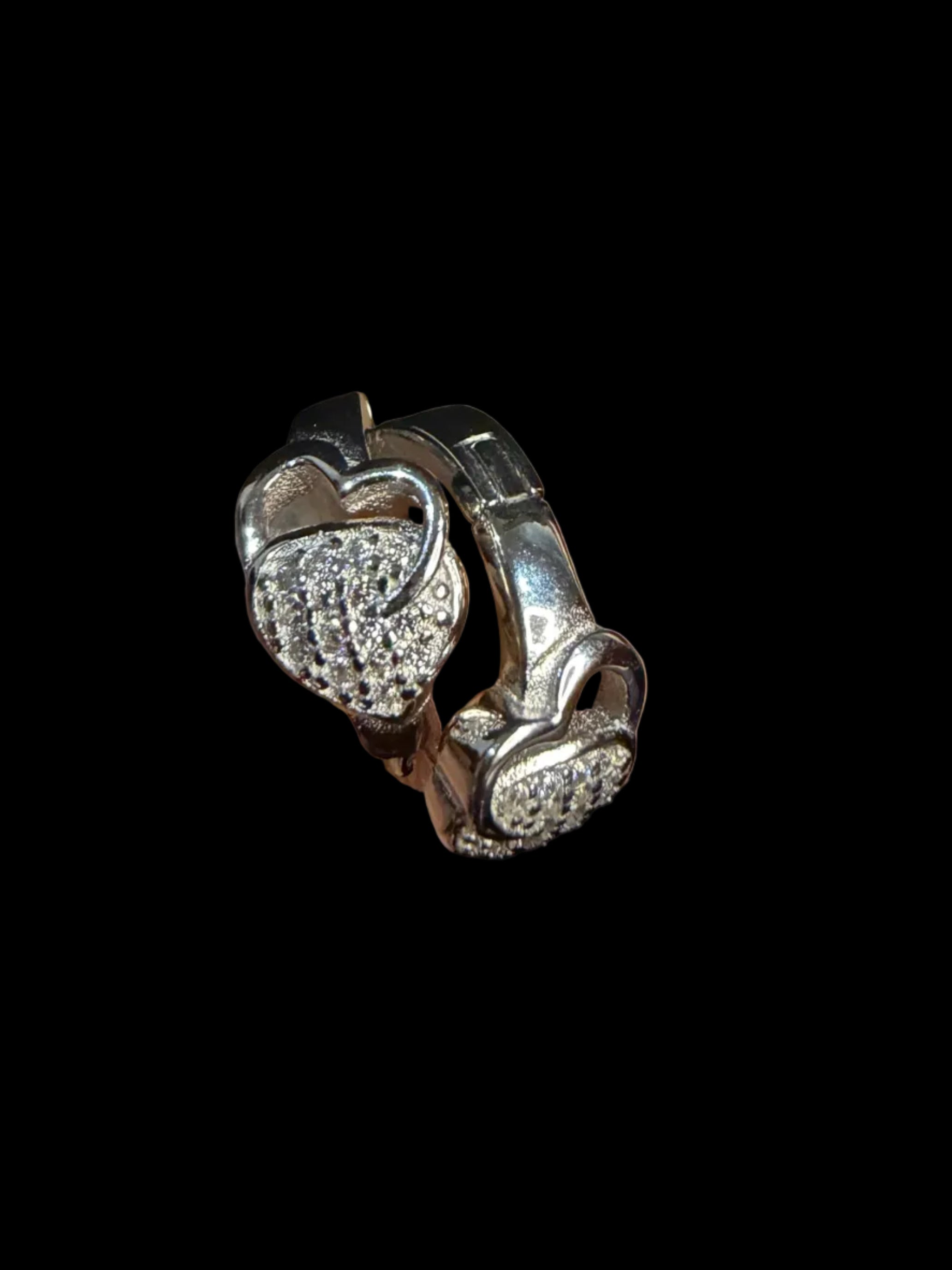 Double Heart Hoop Earrings in 925 Silver with CZ Stones