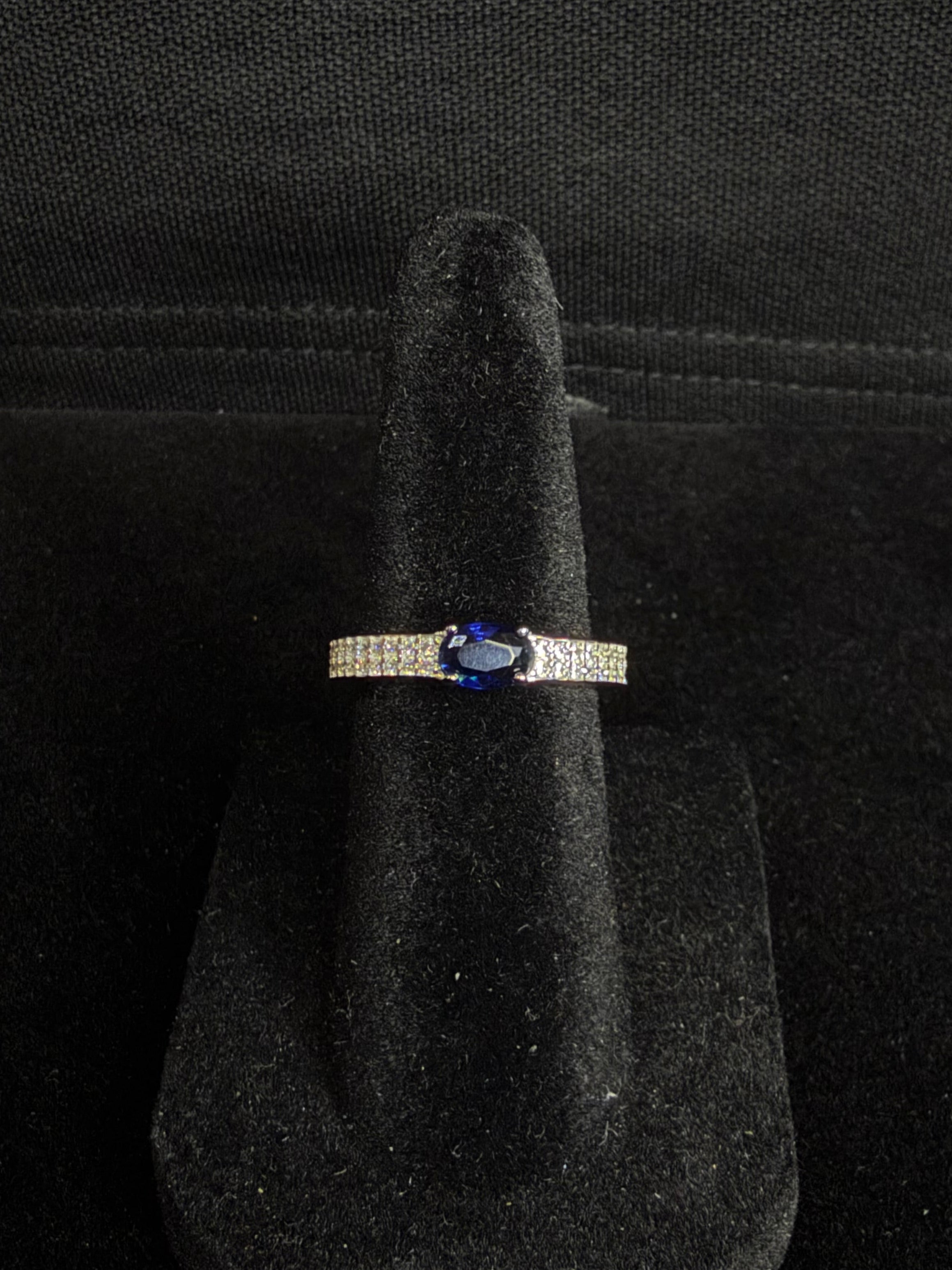 Sapphire Blue Band Ring in 925 Silver (Size-6)