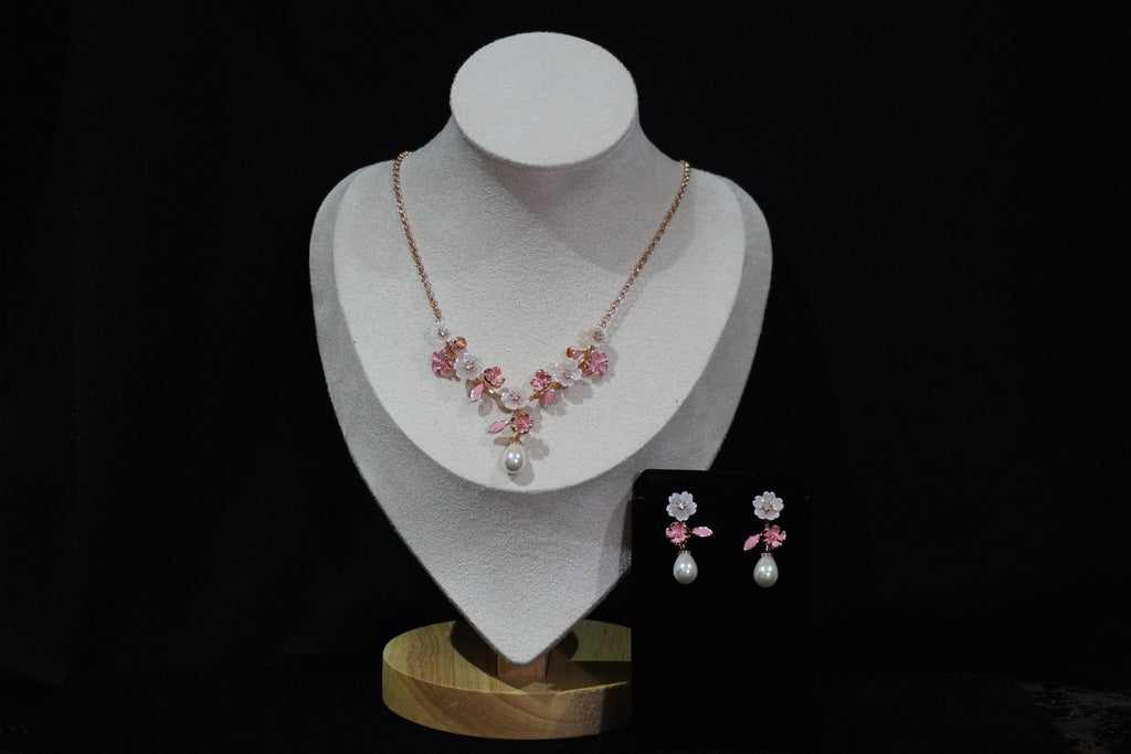 Blush Blossom Pearl 925 Silver Jewelry Set