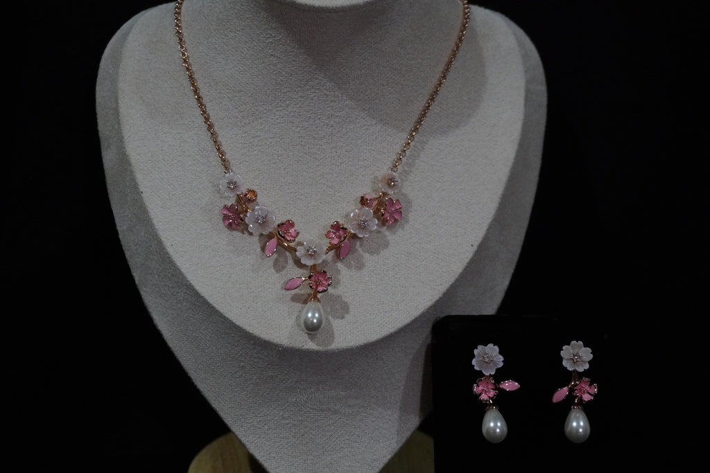 Blush Blossom Pearl 925 Silver Jewelry Set