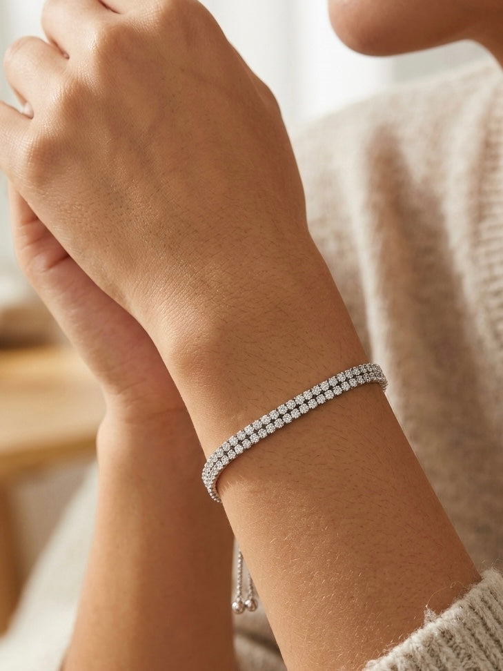 925 Silver Double Row Adjustable Tennis Bracelet