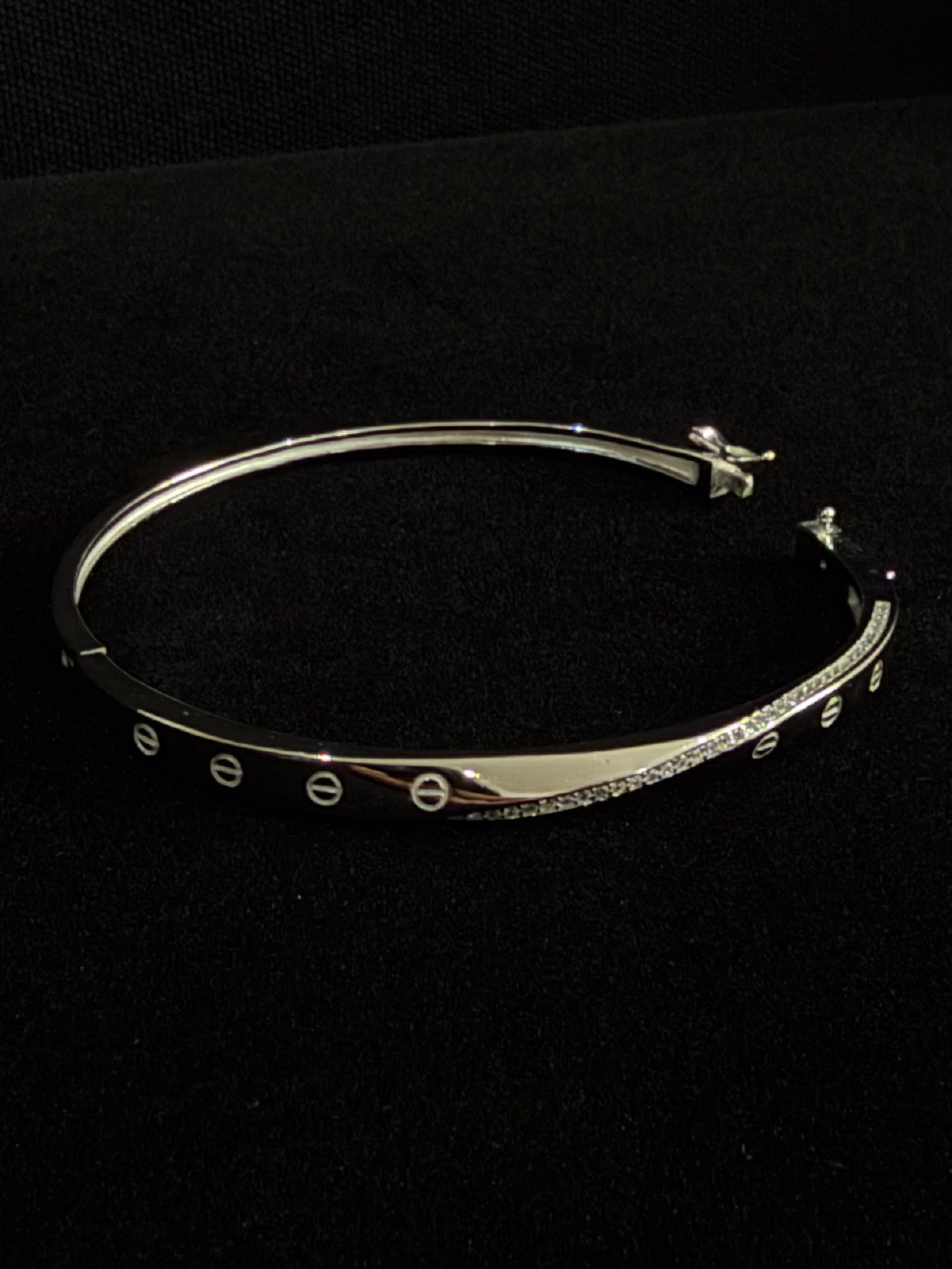925 Silver Cartier Style CZ Adjustable Lock Bracelet for Women
