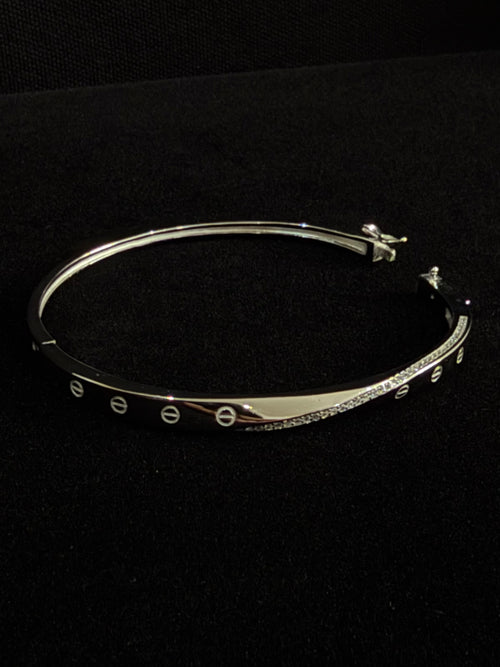 925 Silver Cartier Style CZ Adjustable Lock Bracelet for Women