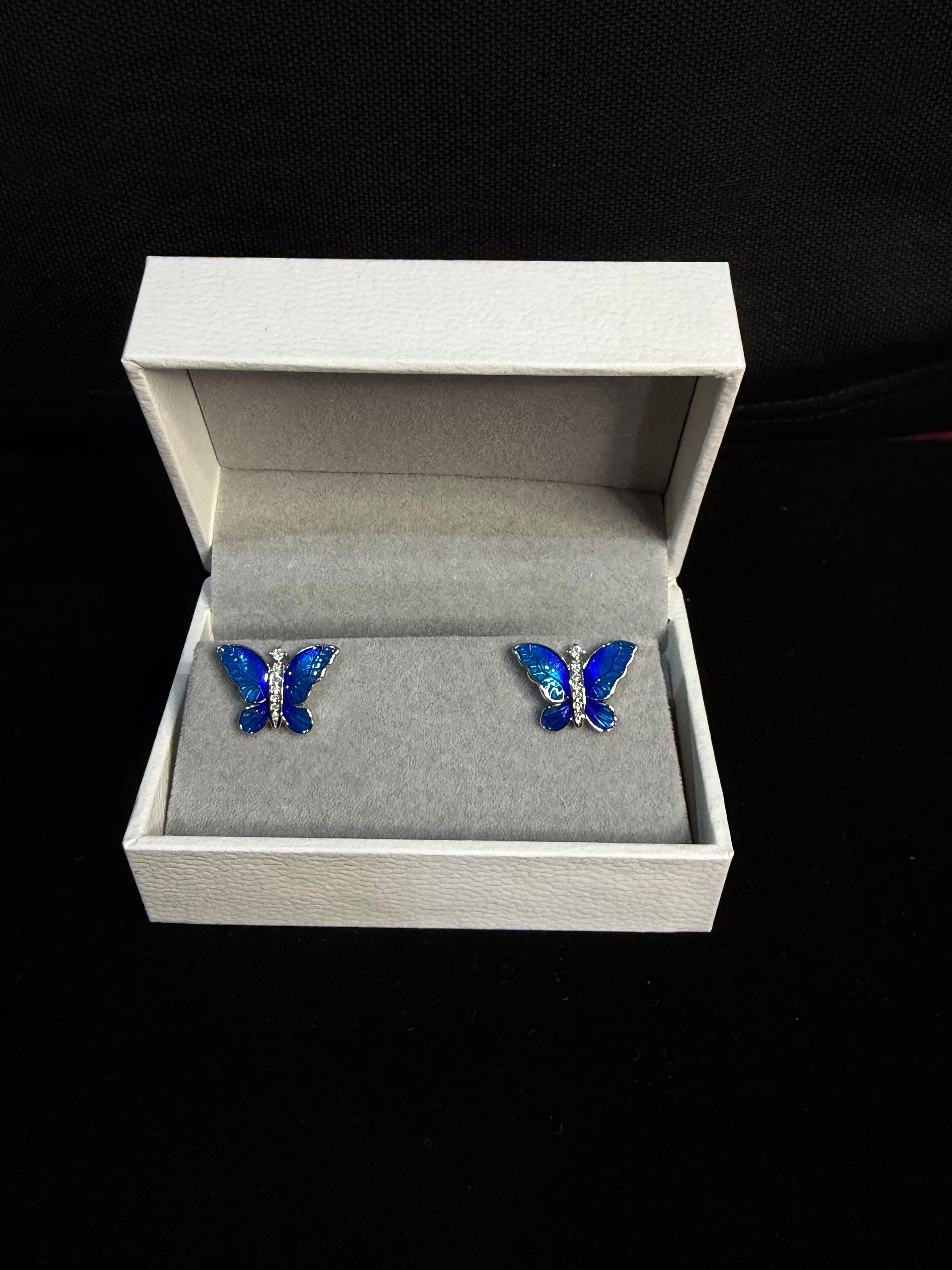 Butterfly Enamel Earrings in 925 Silver