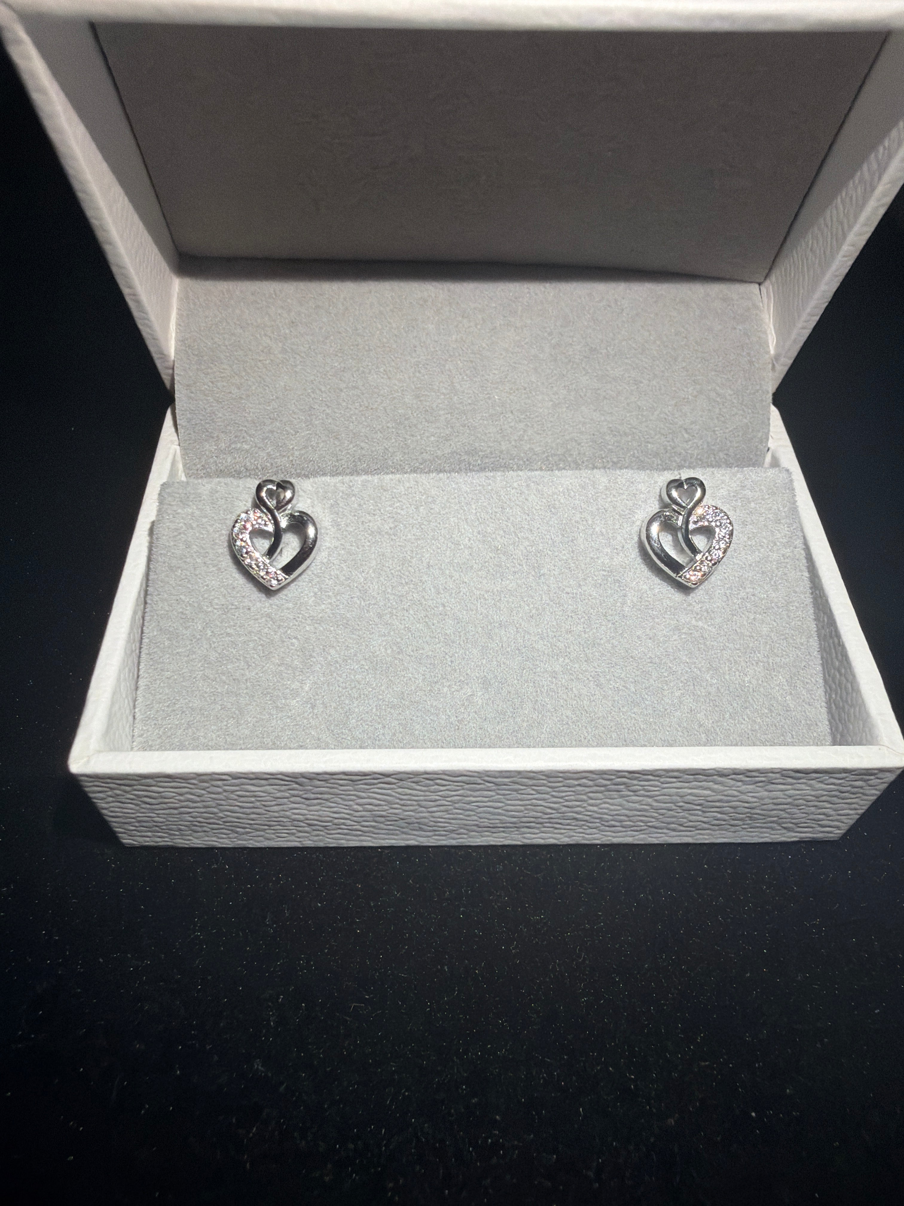 Heart Shape 925 Silver Stud Earrings with CZ Stones
