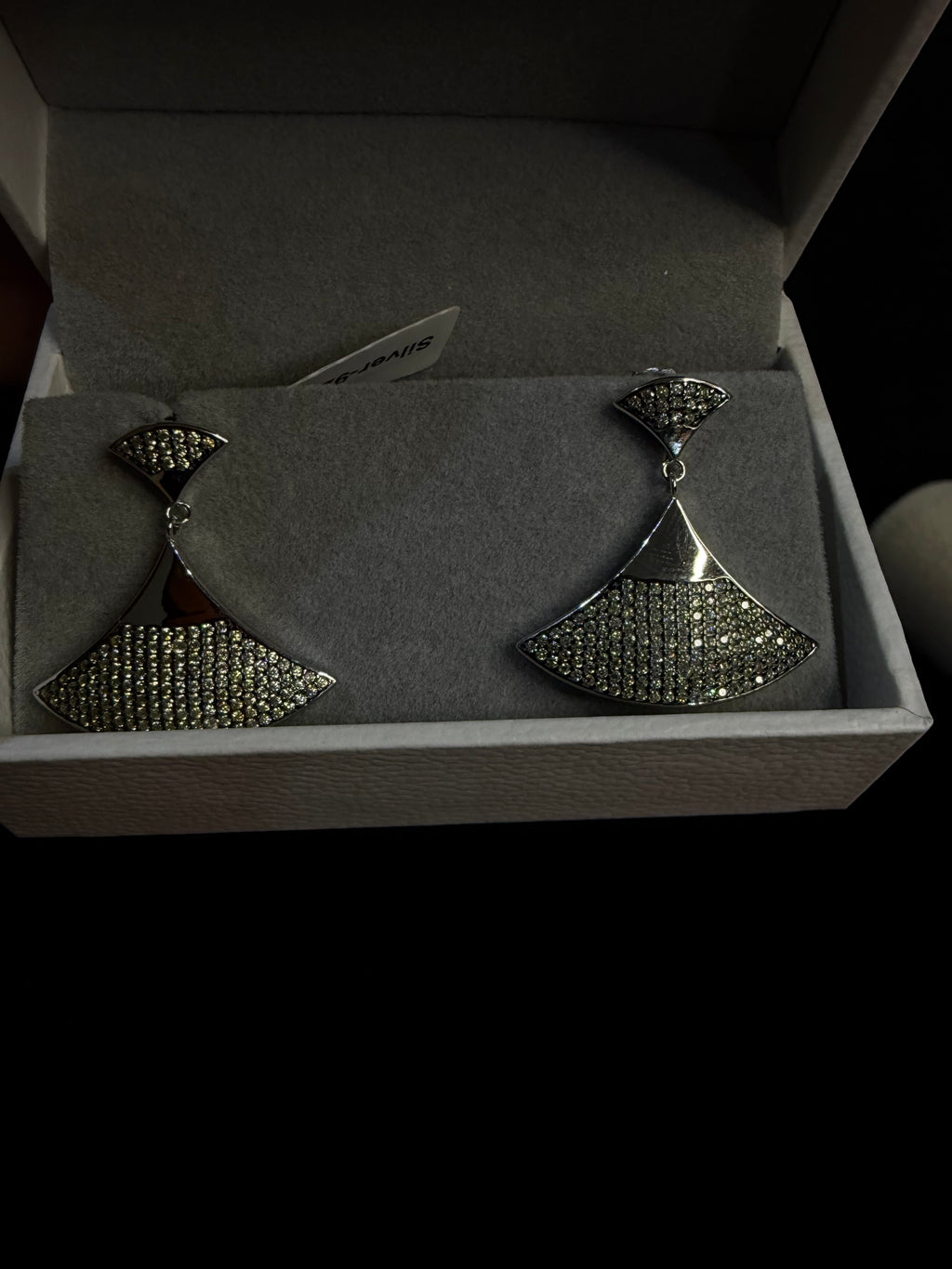 Luxury Statement Silver Drop Earrings with Stones