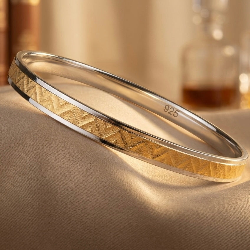 925 Silver with Gold Accents Men’s Kada