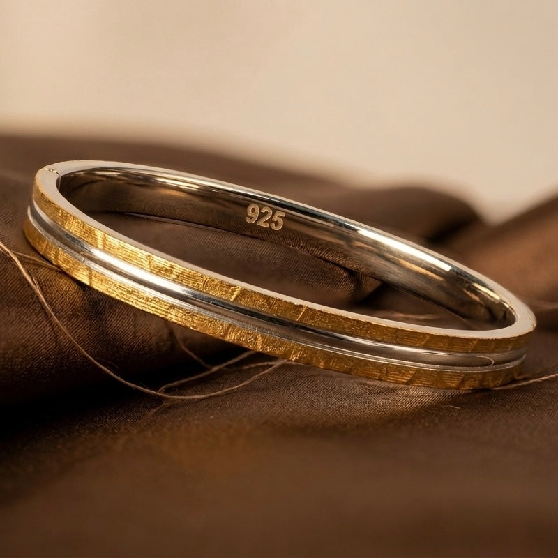 925 Silver with Gold Accents Men’s Kada