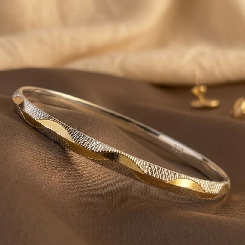 925 Silver with Rose Gold Wave Accents Men’s Kada