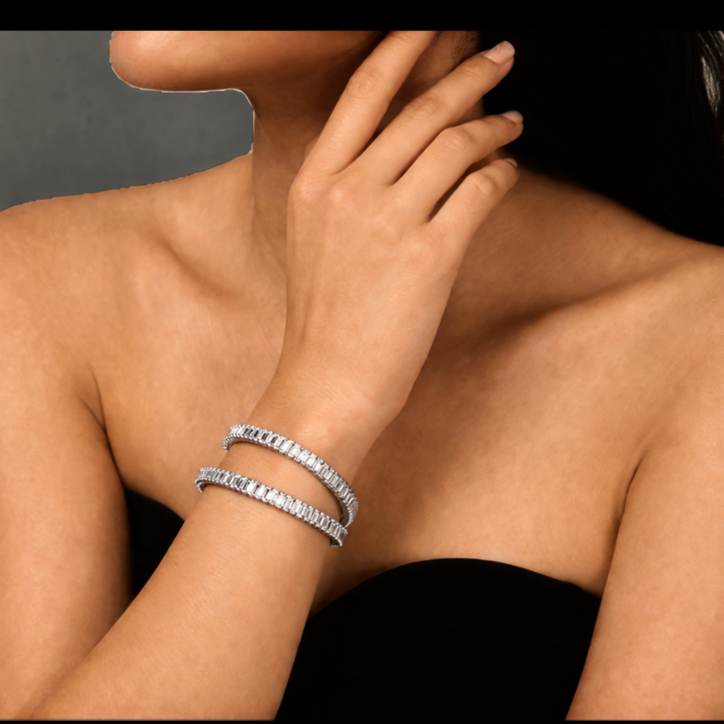 VVS Moissanite Baguette Bangle Set – 925 Silver